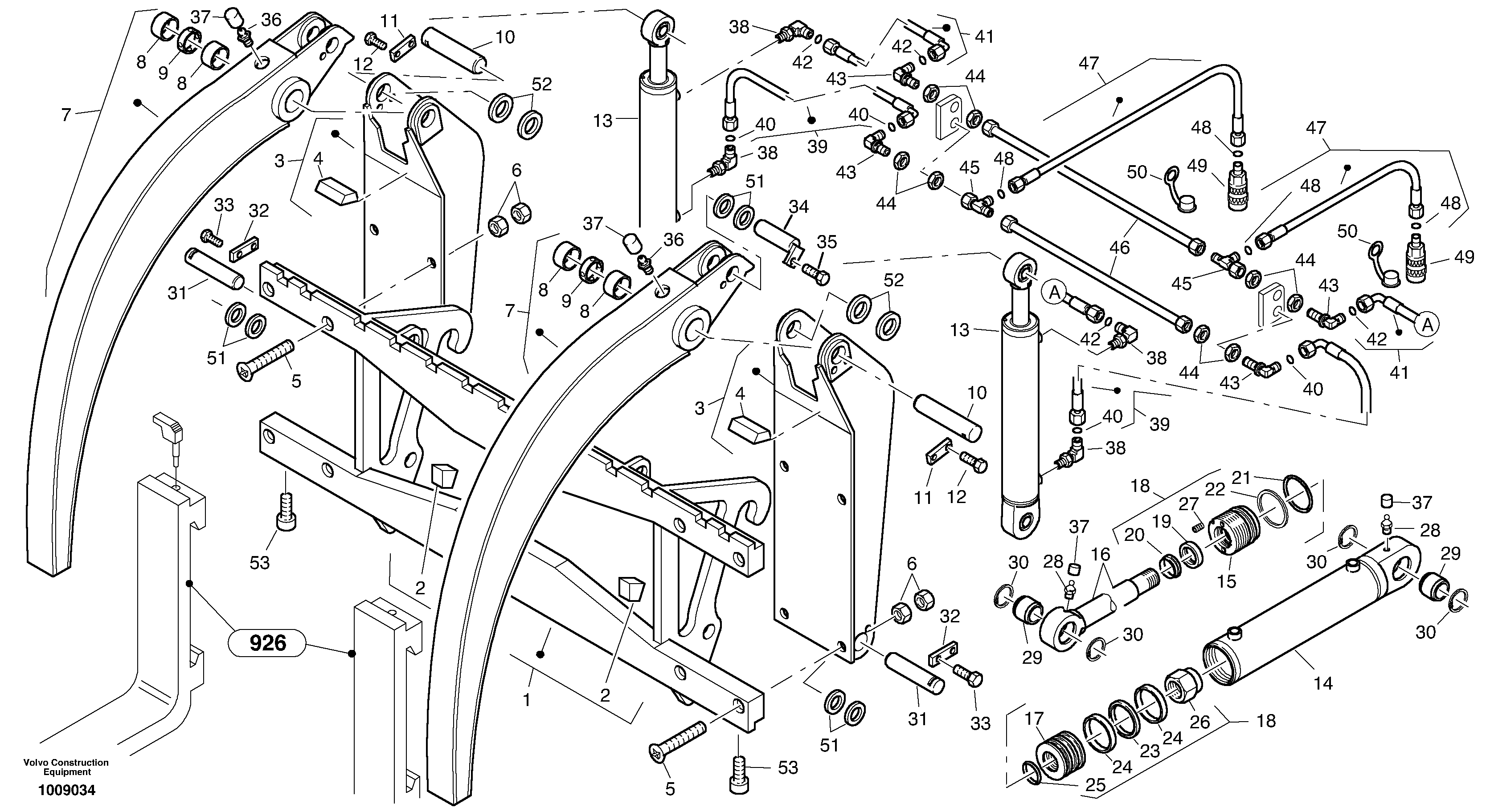 Fork lift attachment support with grab — volvo parts diagram
