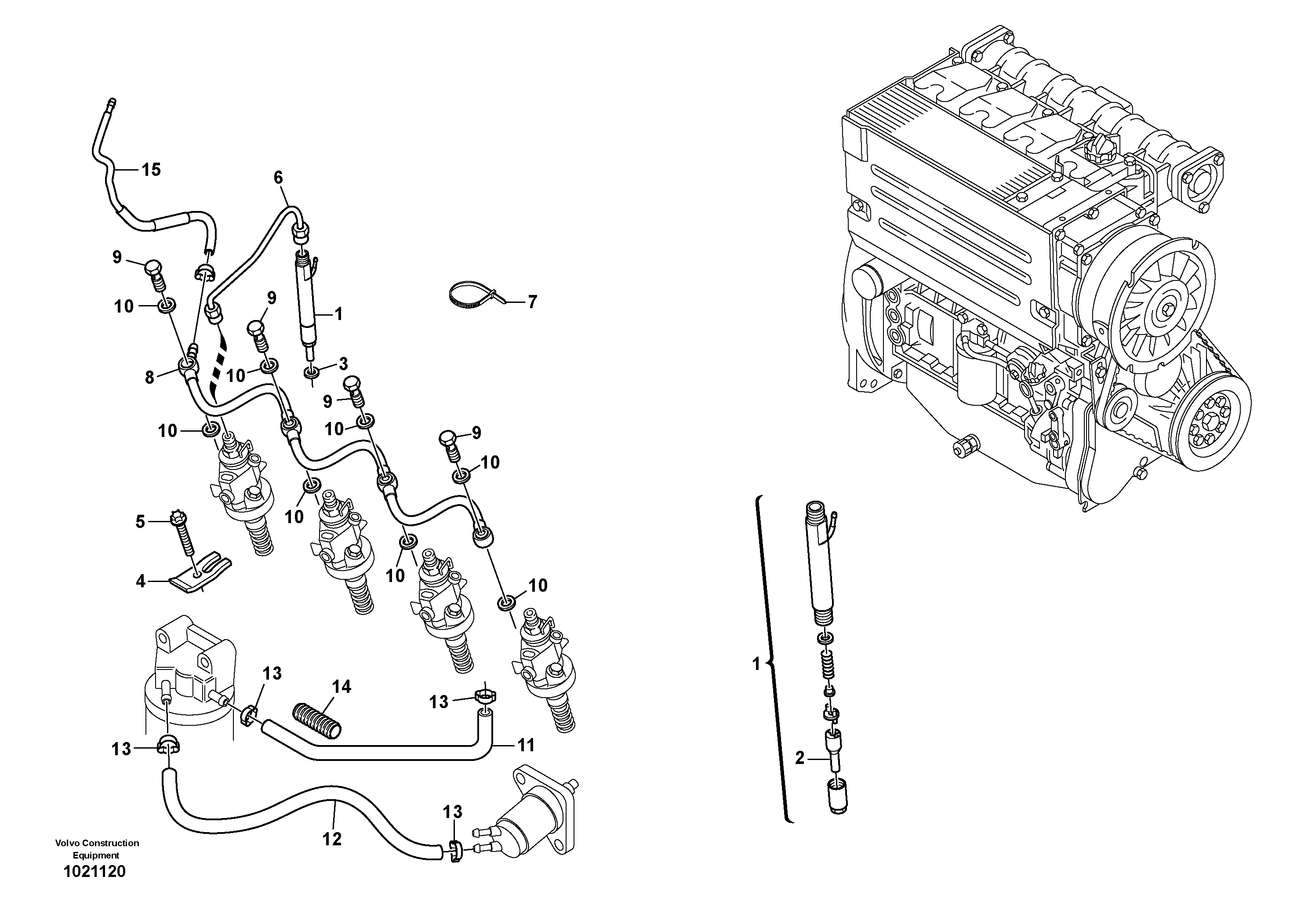 Injection pipes, Injection valve — volvo parts diagram