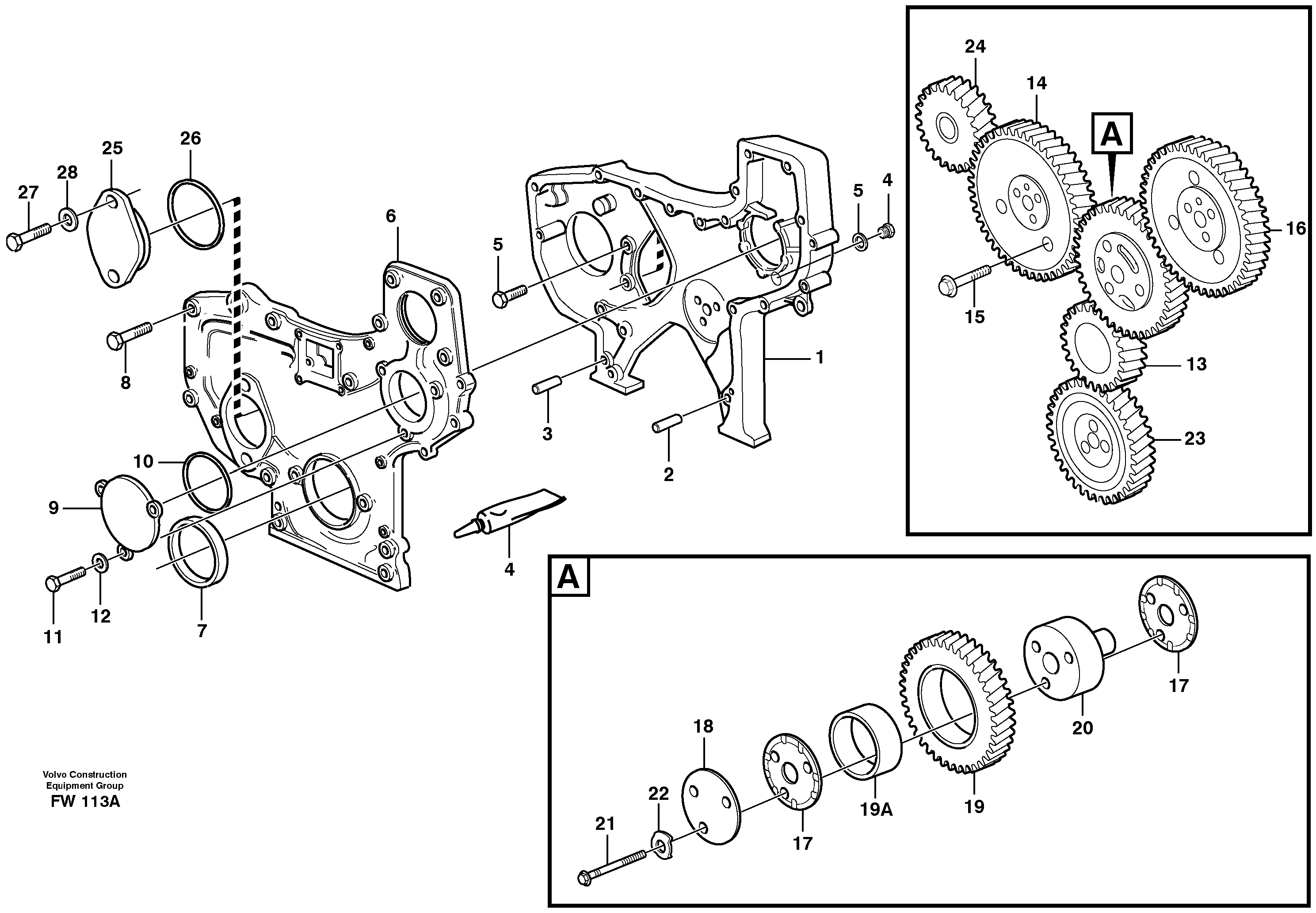 Timing gear casing and gears — volvo parts diagram