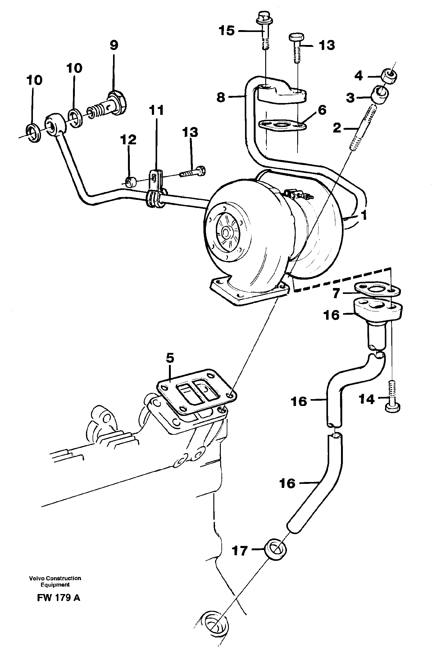 Turbocharger with fitting parts — volvo parts diagram