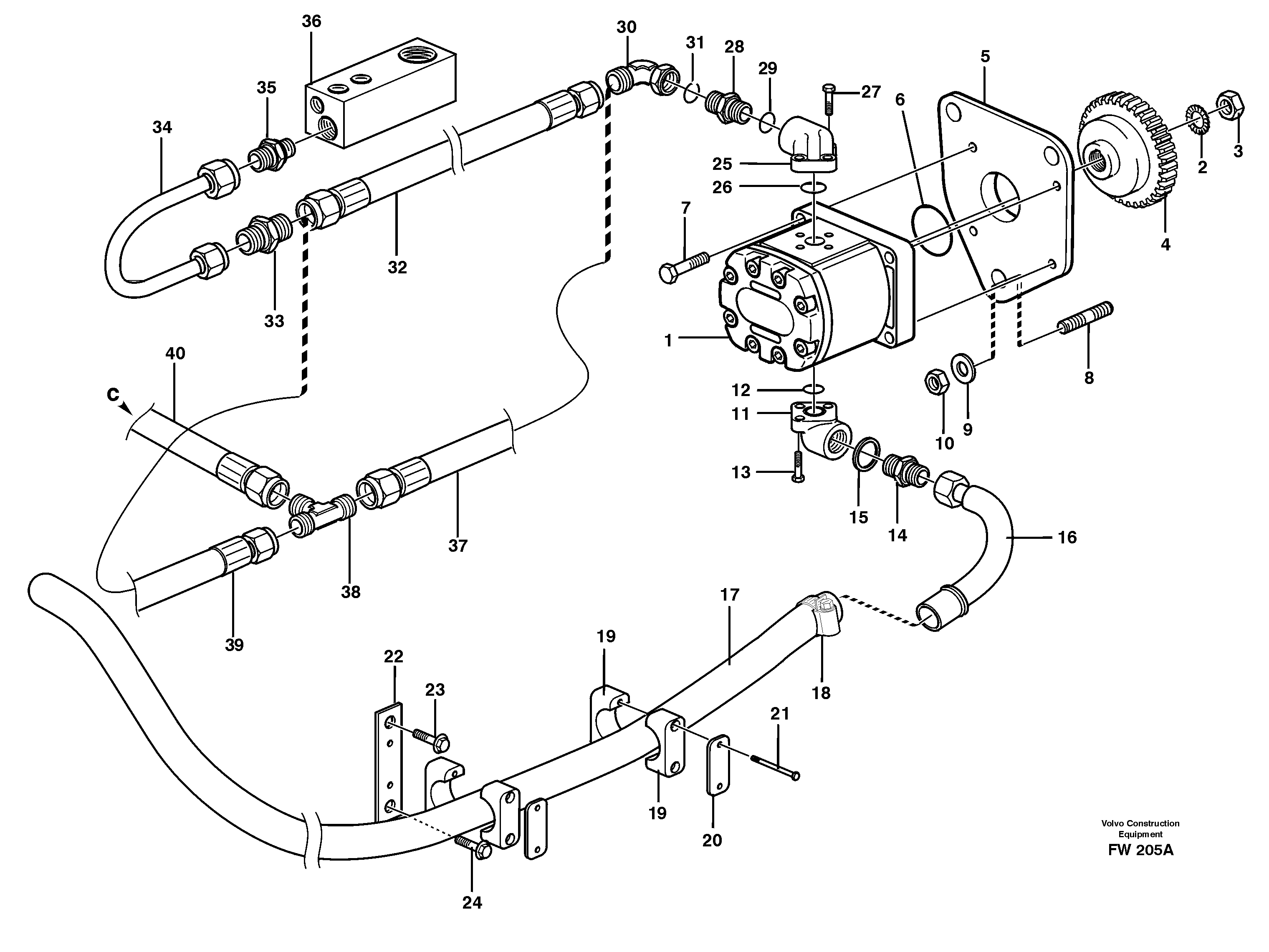 Servo pump with assembly parts — volvo parts diagram