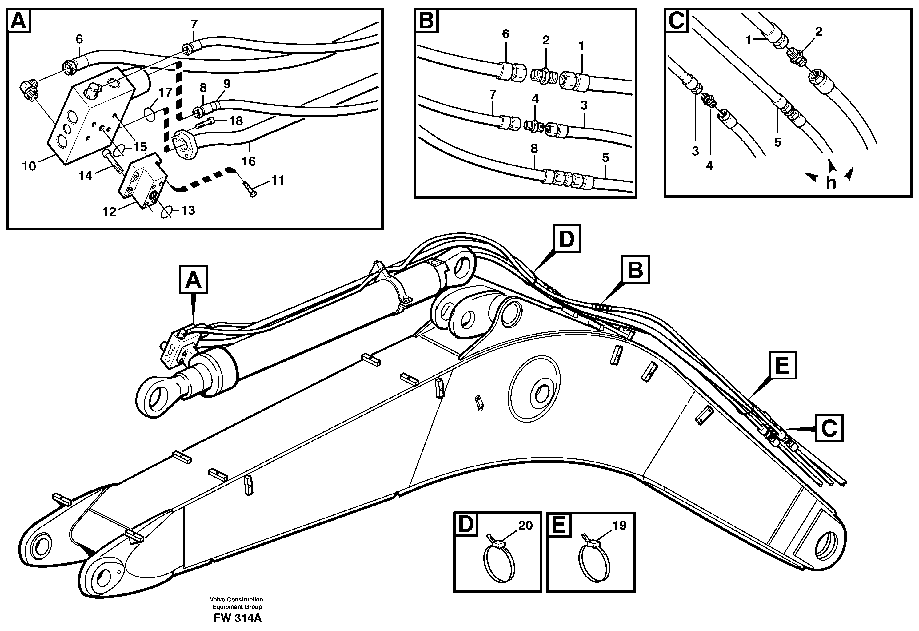 Servo hydraulics, Hose break valve  14302132, 14302133, 14303034, 14303035 — volvo parts diagram