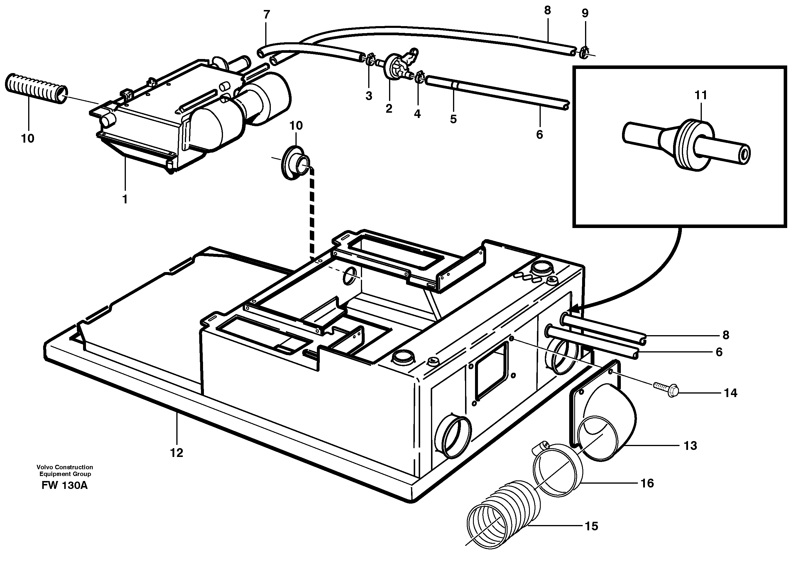 Cab heater with connectors — volvo parts diagram