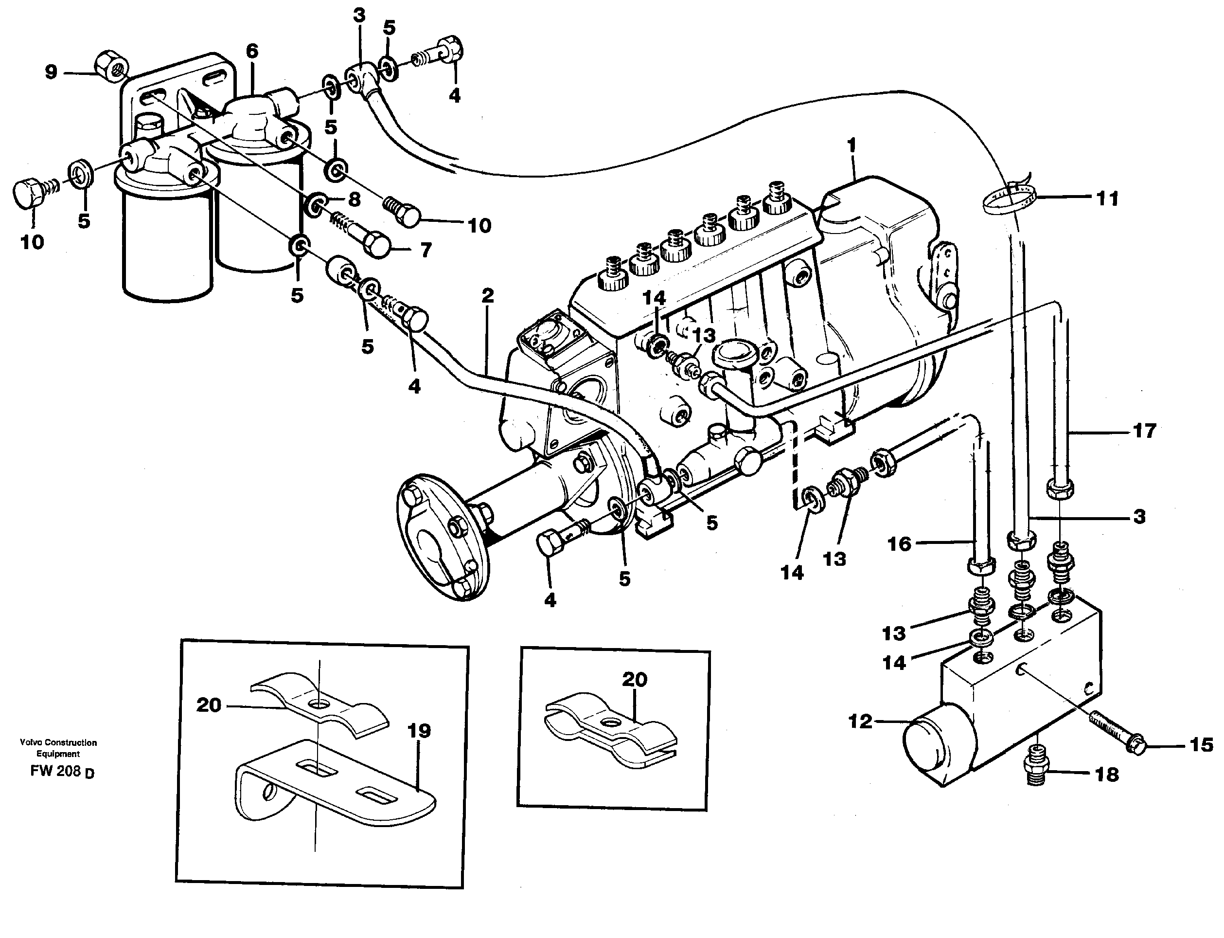 Fuel pipes, fuel injection pump - fuel filter — volvo parts diagram