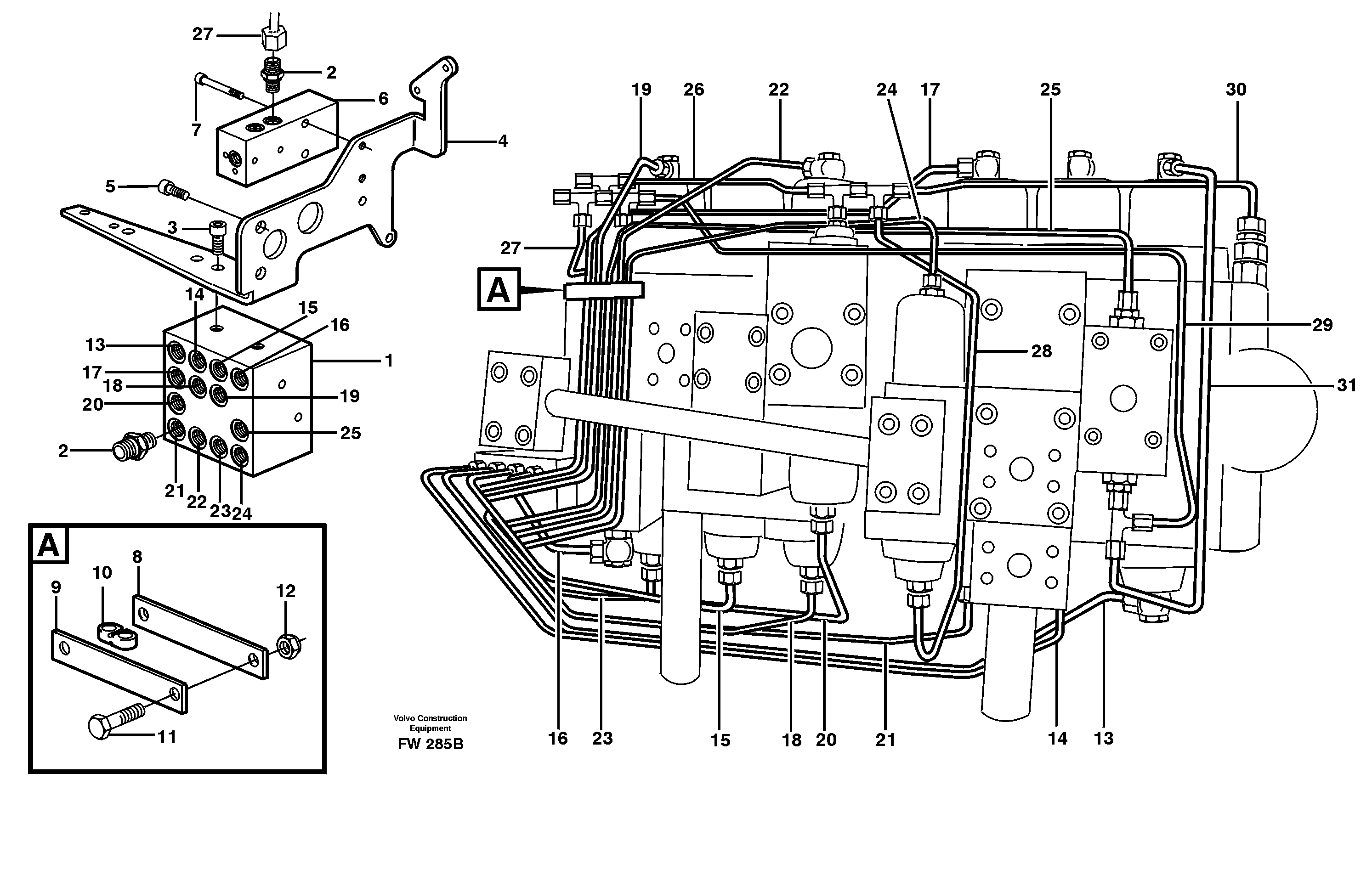 Main valve assembly, tubes connections — volvo parts diagram