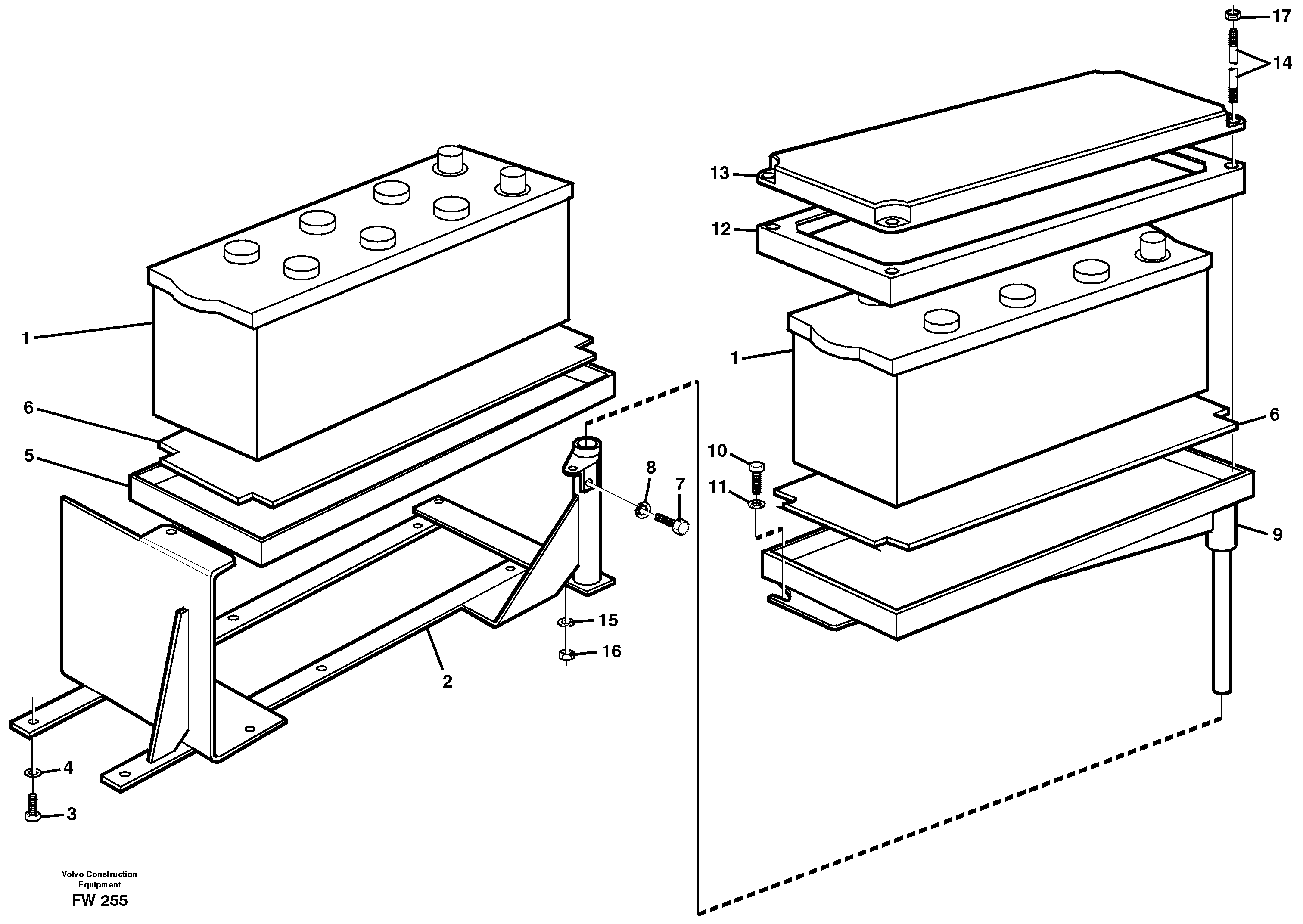 Battery with assembling details — volvo parts diagram