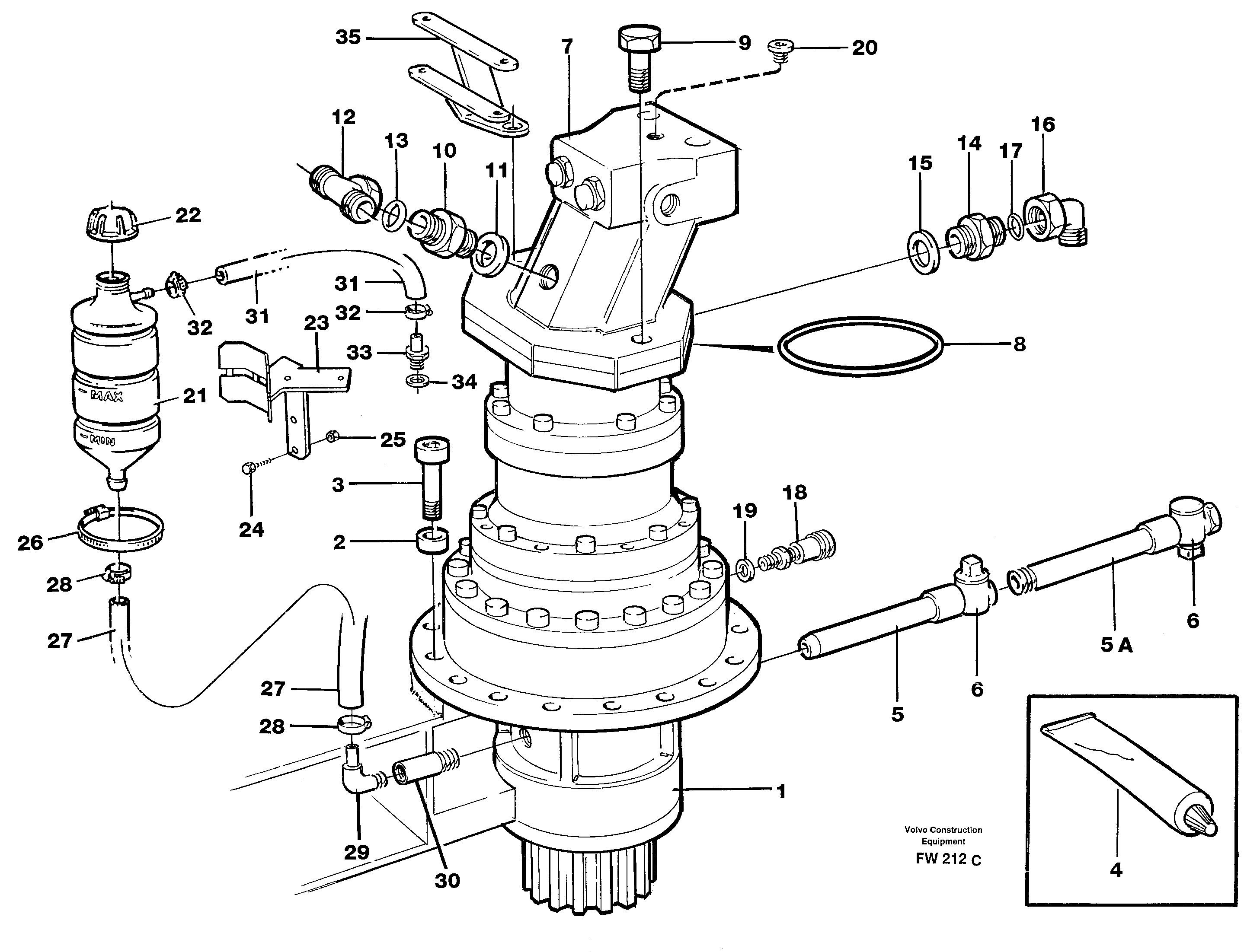 Swing gearbox with fitting parts — volvo parts diagram