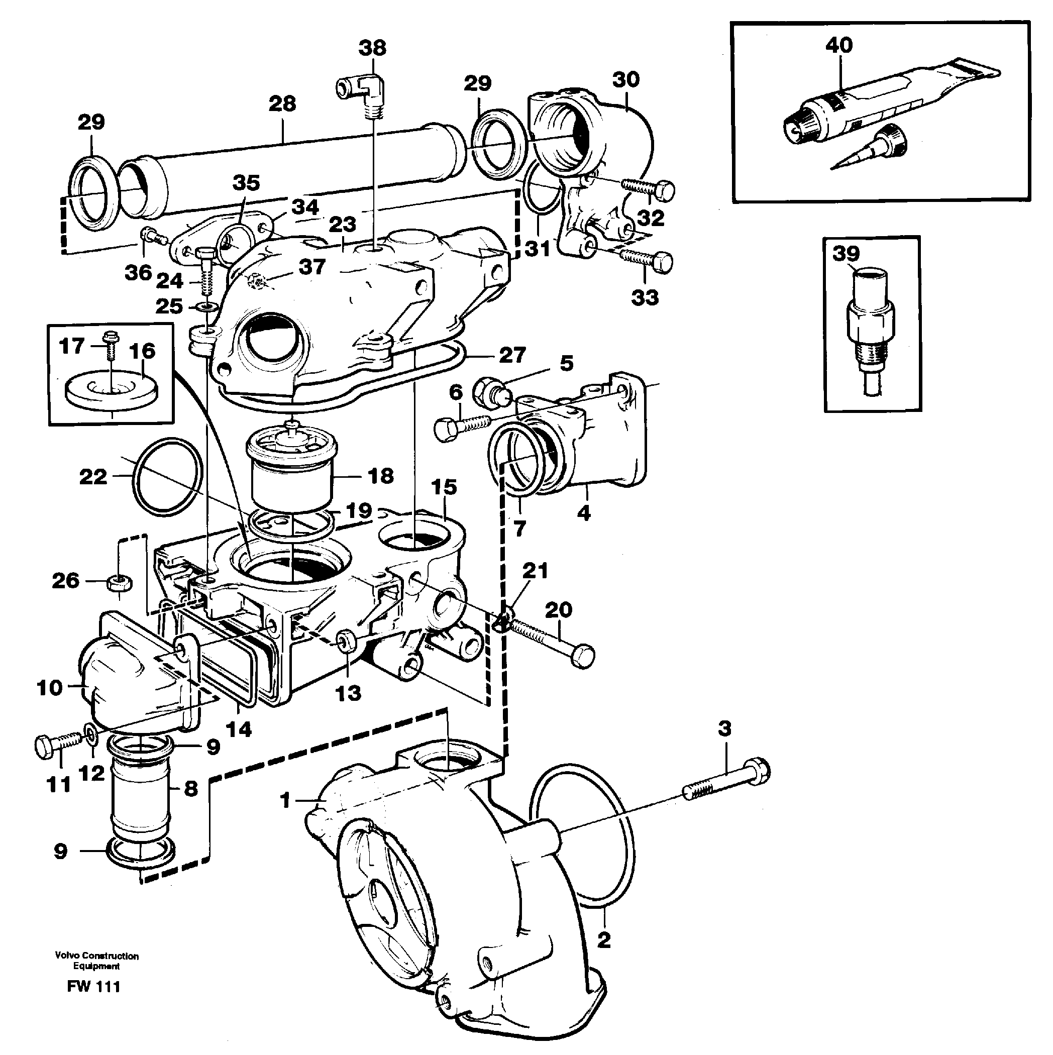 Water pump and thermostat housing — volvo parts diagram