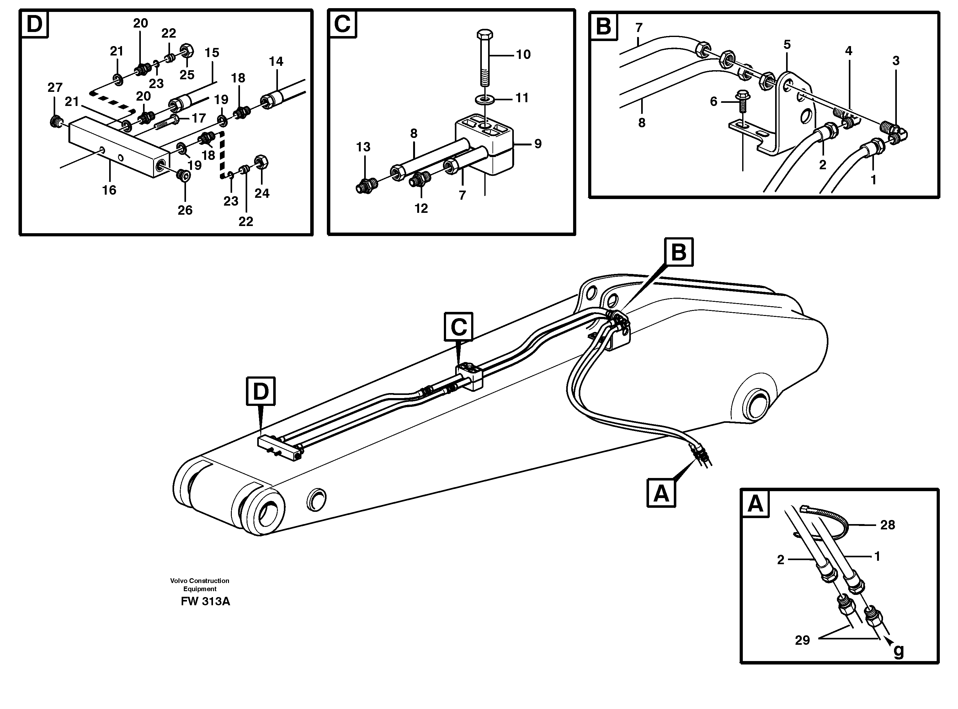 Hydr. quick fit equipm. on dipper arm  14302365, 14302366, 14302367 — volvo parts diagram