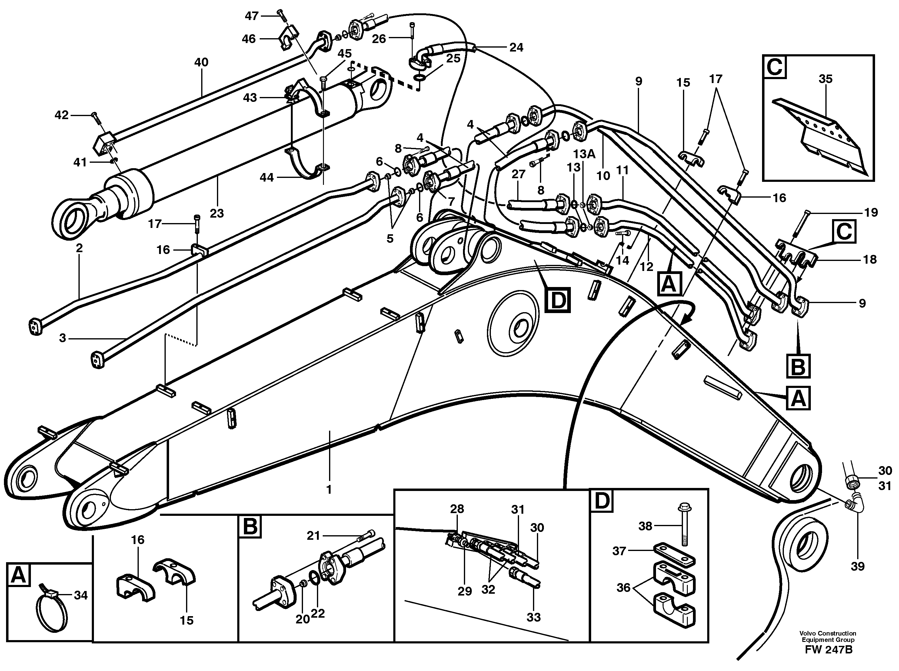 Tubes,assembly, boom  14302151:6,4m. 14302152:5,8m — volvo parts diagram