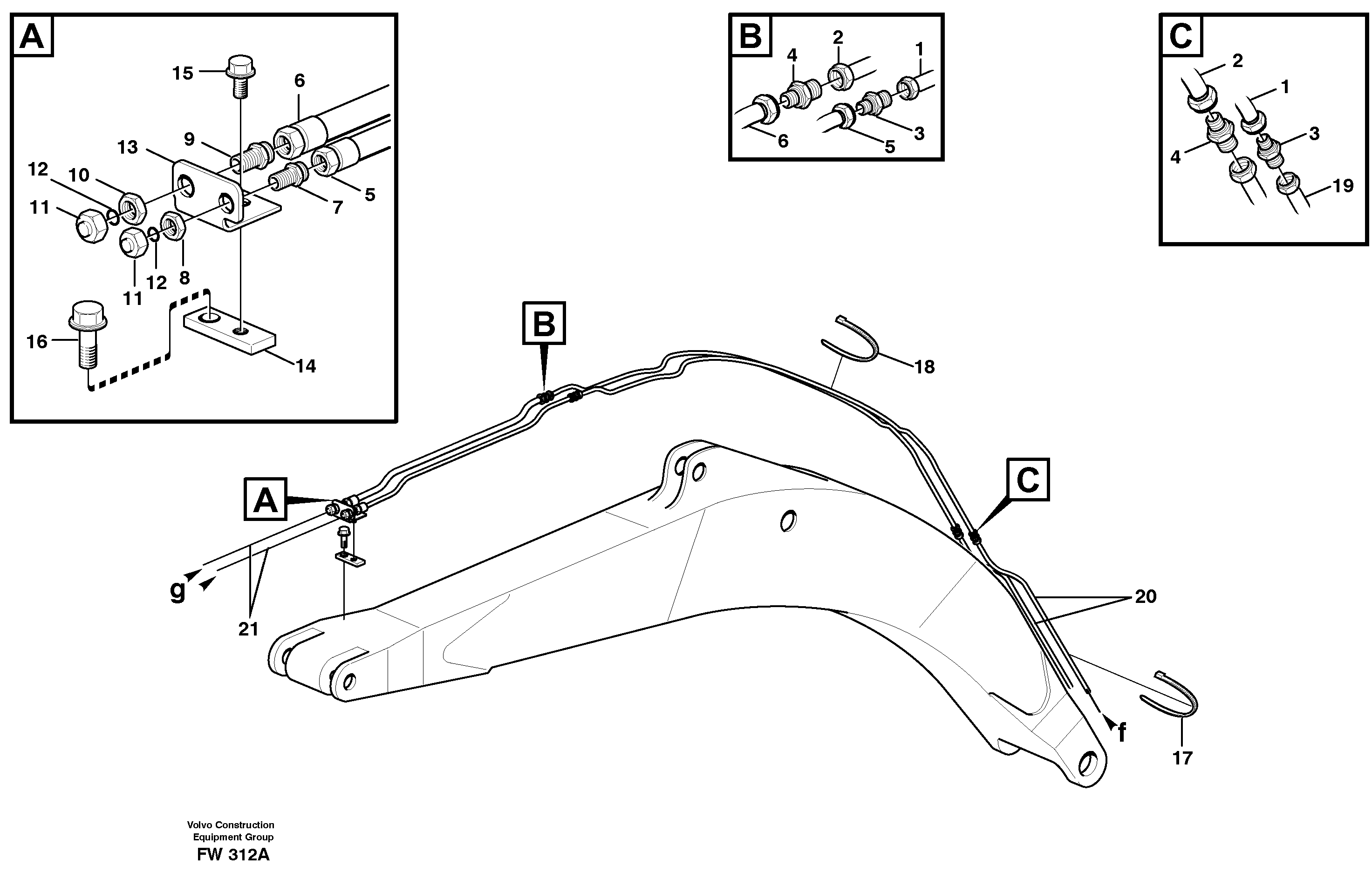 Hydr. quick fit equipm. on mono boom  14302355, 14302356 — volvo parts diagram