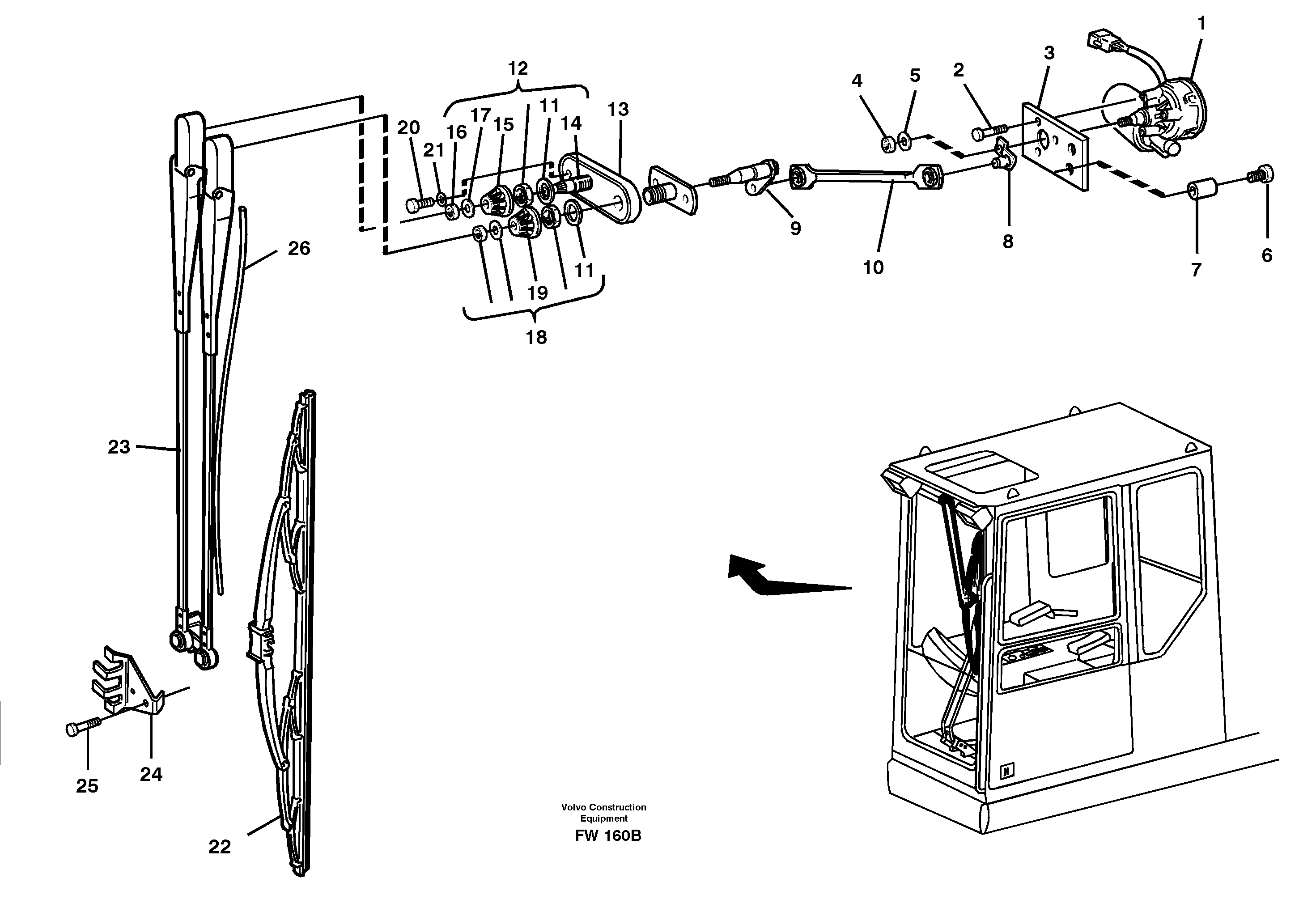 Windscreen wiper, upper — volvo parts diagram