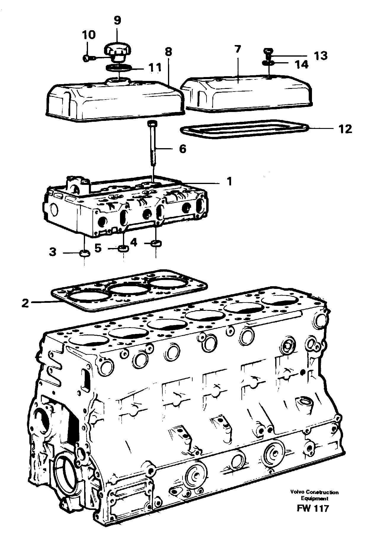 Cylinder head with fitting parts — volvo parts diagram