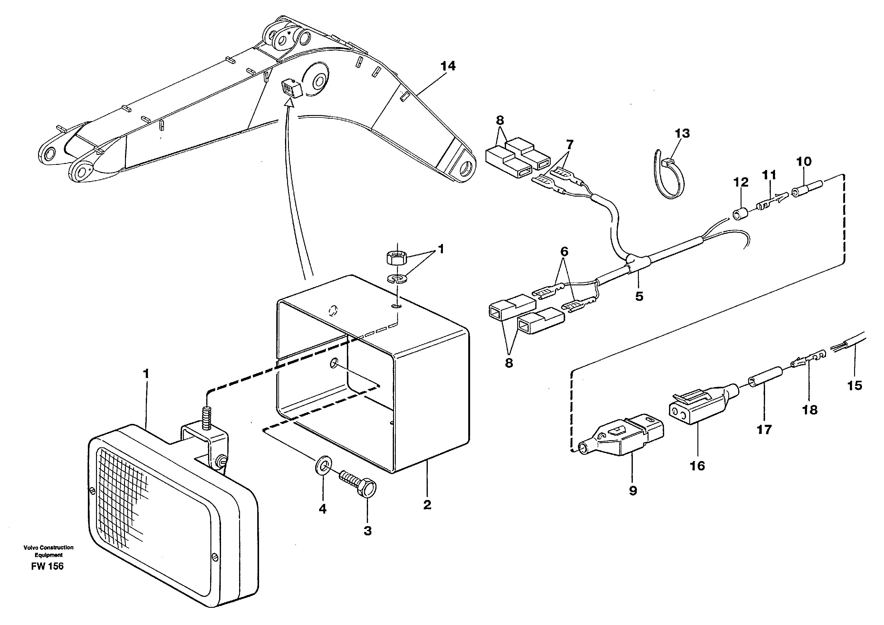Working lamp on boom  14302424 — volvo parts diagram