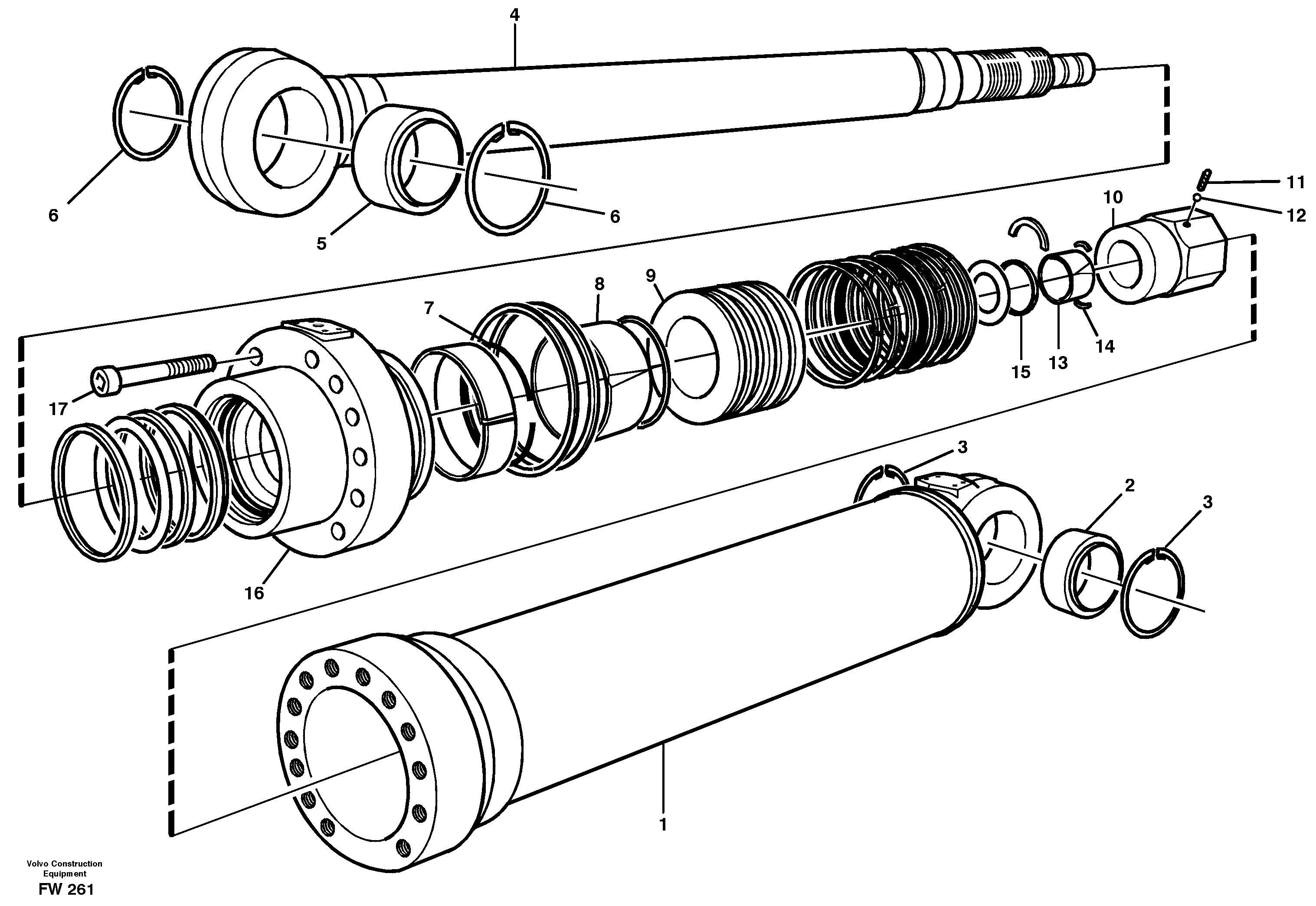 Bucket cylinder  14302155:2,3M. 14302156:2,7M. 14302157:3,2M — volvo parts diagram