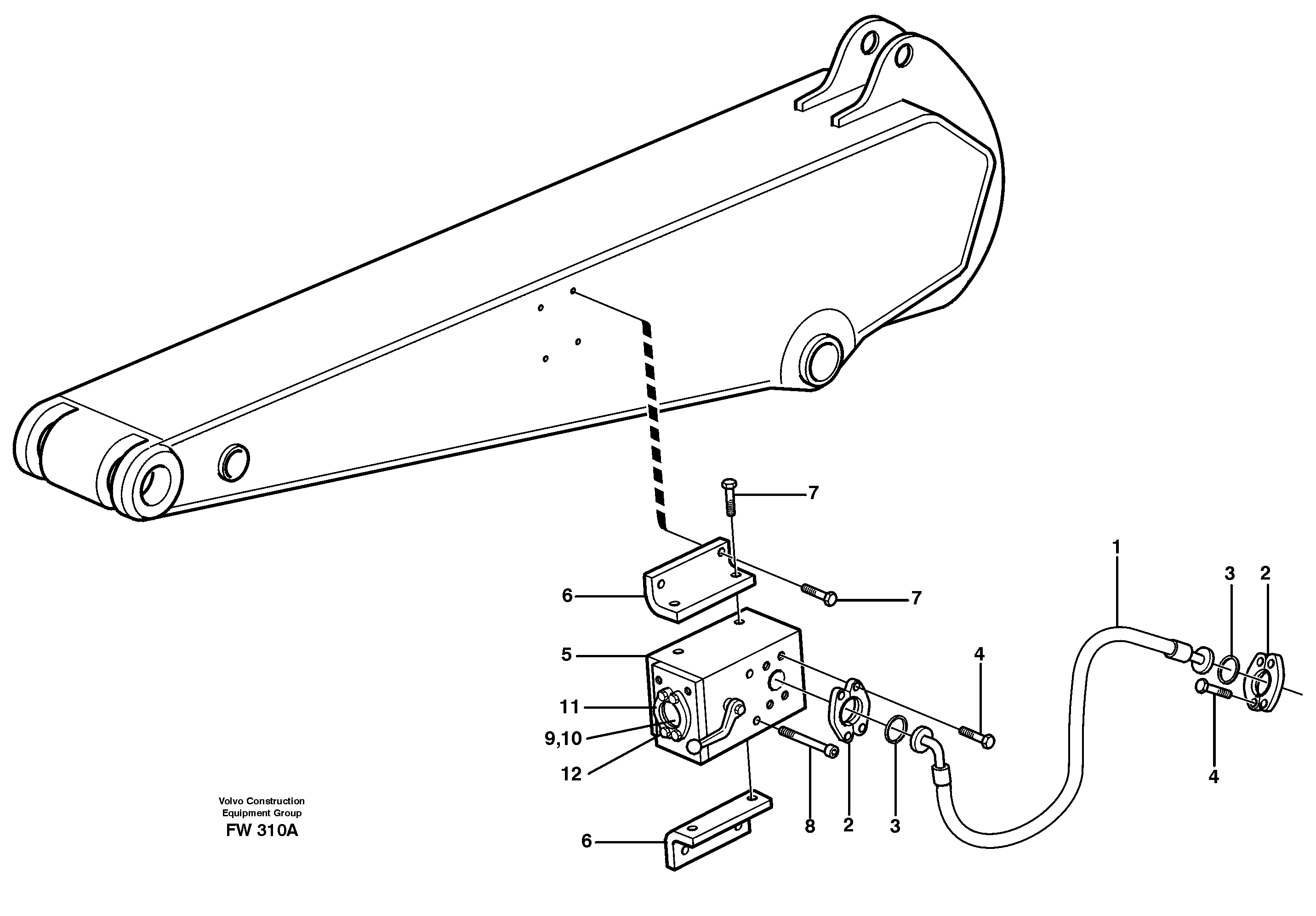Hammer hydraulics on dipper arm  14302362, 14302363, 14302364 — volvo parts diagram