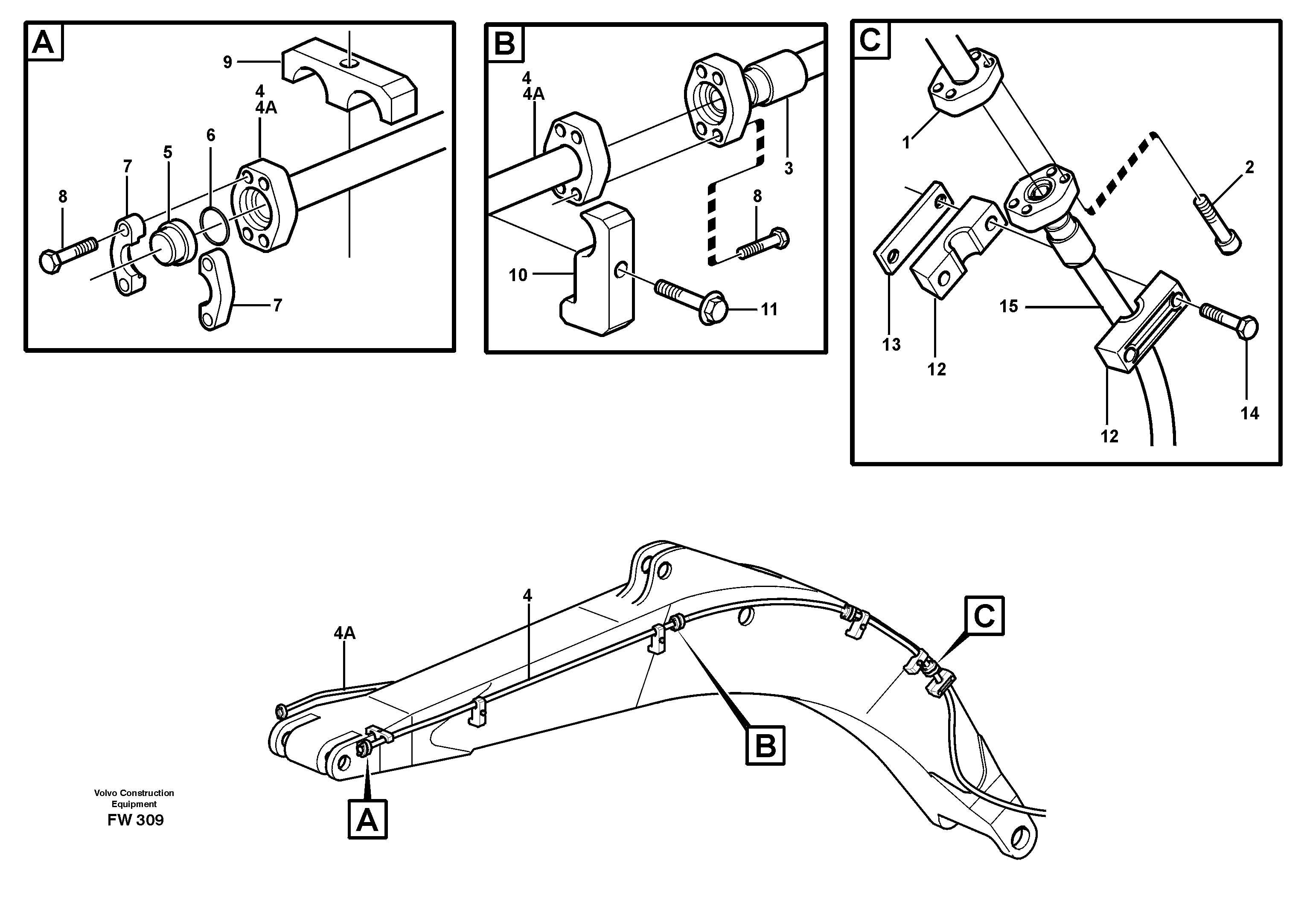 Hammer hydraulics on boom  14302351, 14302352 — volvo parts diagram