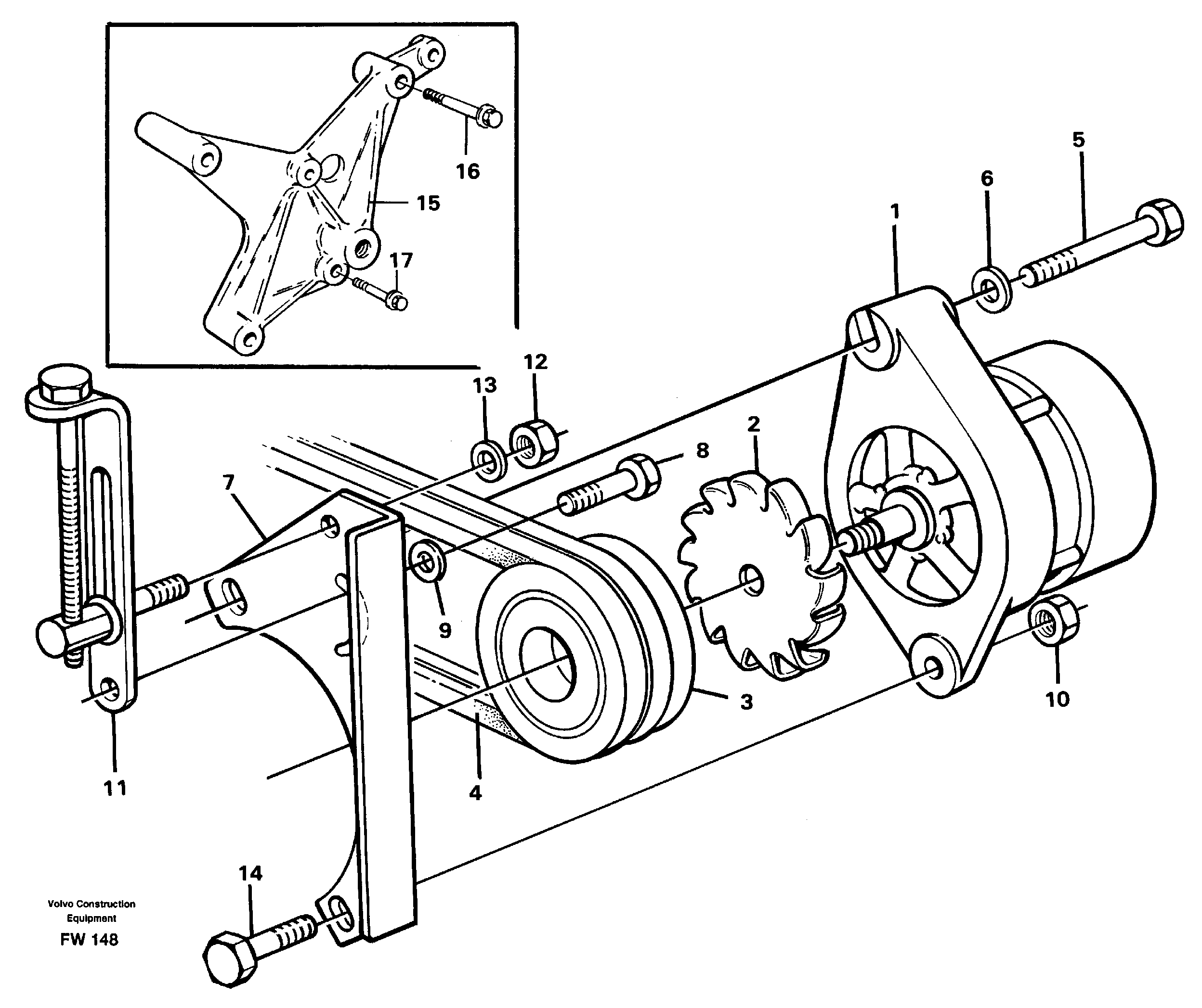 Alternator with assembling details  STD, 14302279 — volvo parts diagram