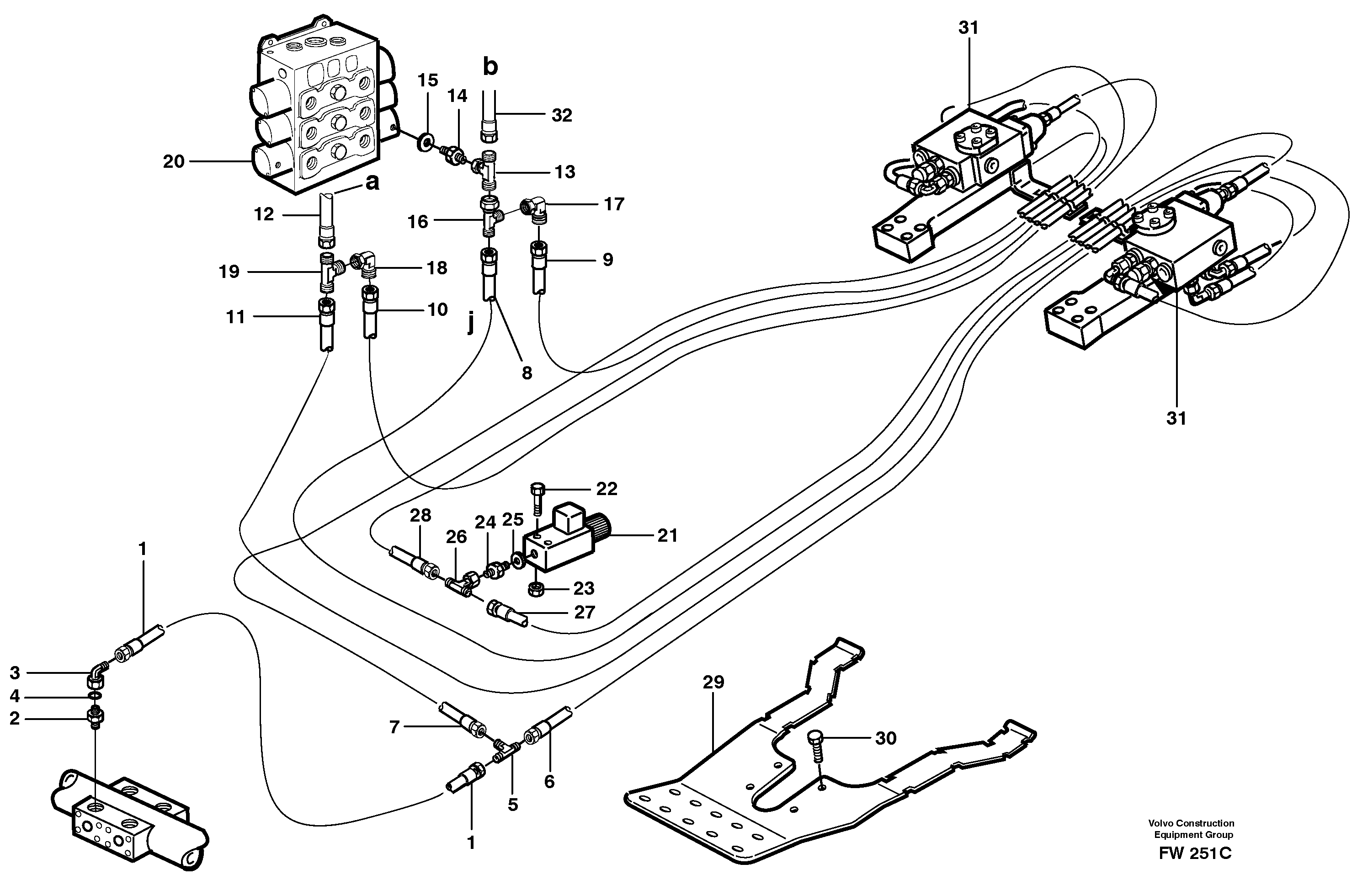 Servo hydraulics, Hose break valve  14302258 — volvo parts diagram
