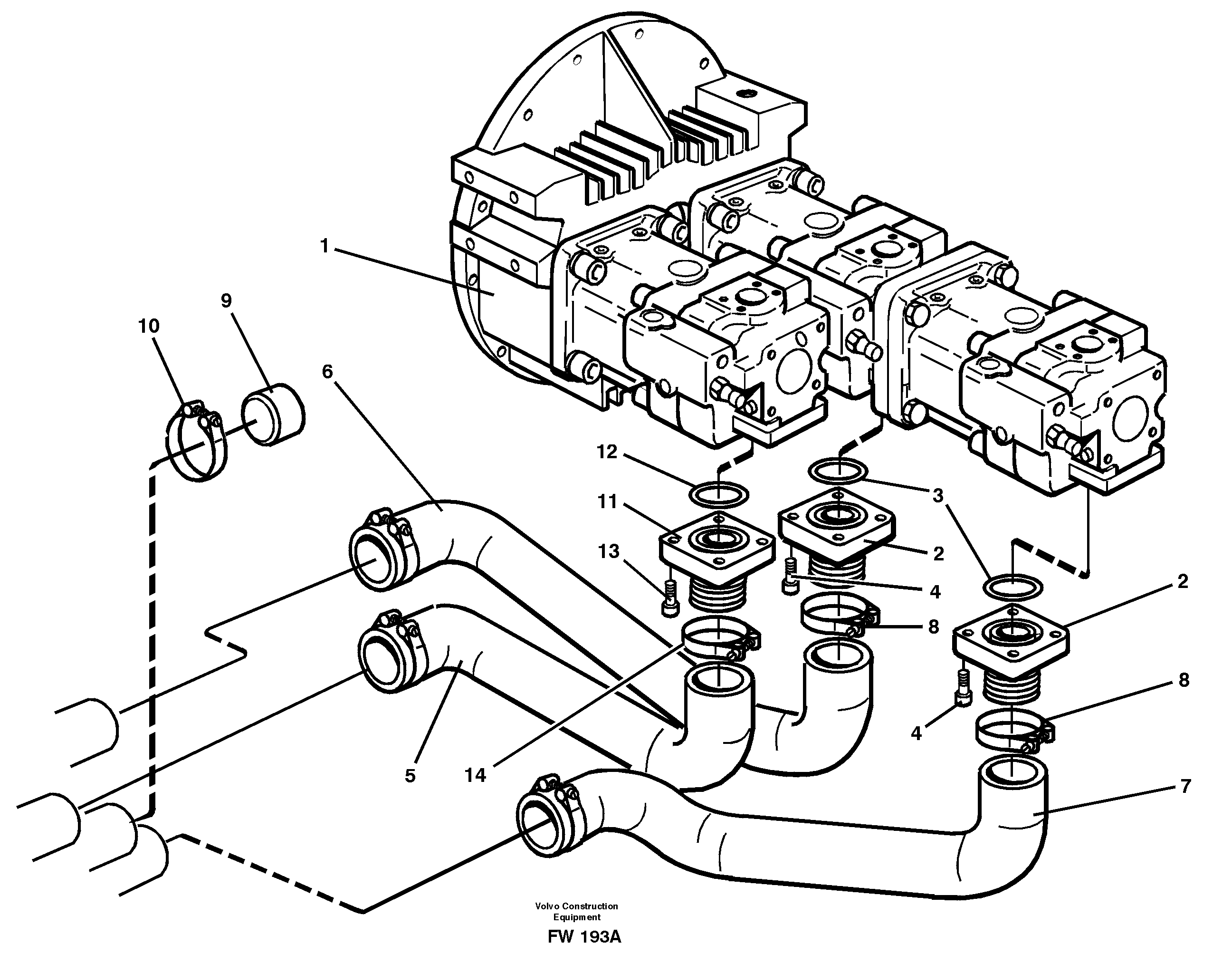 Hydraulic system suction lines — volvo parts diagram