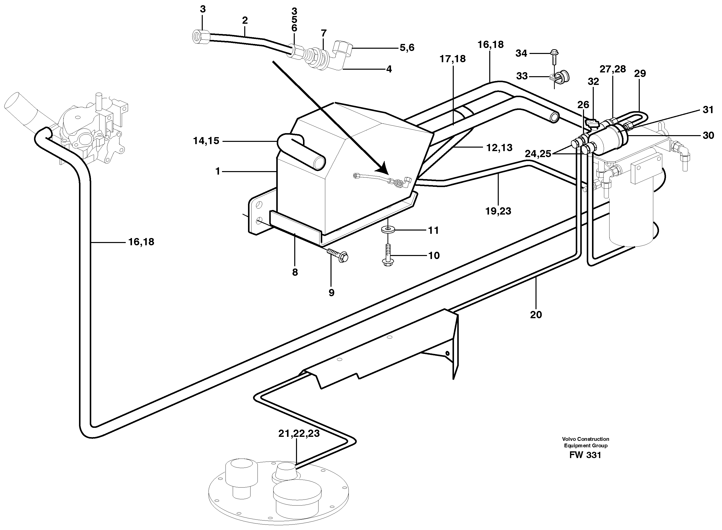 Heater, diesel, installation  14302277 — volvo parts diagram
