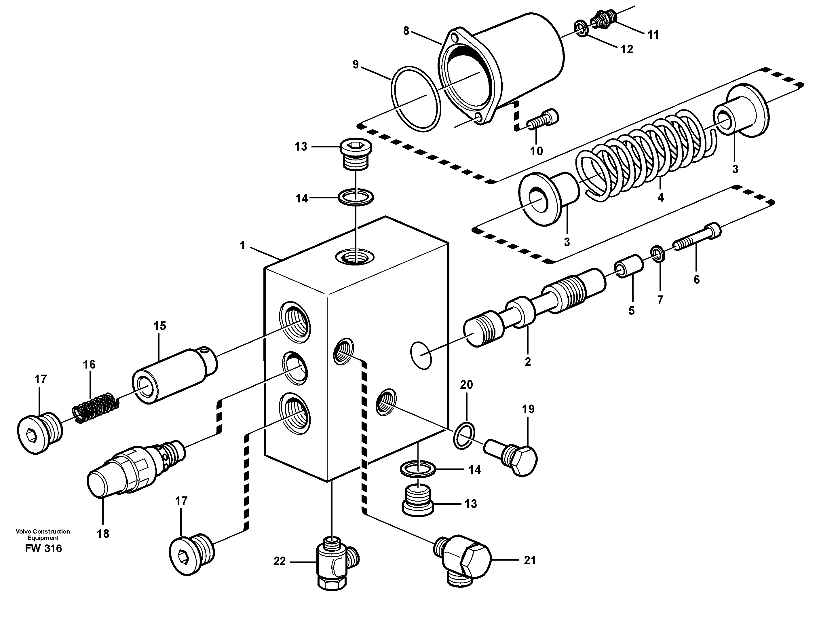 Hose rupture valve, dipper arm cylinder  14302132, 14302133 — volvo parts diagram