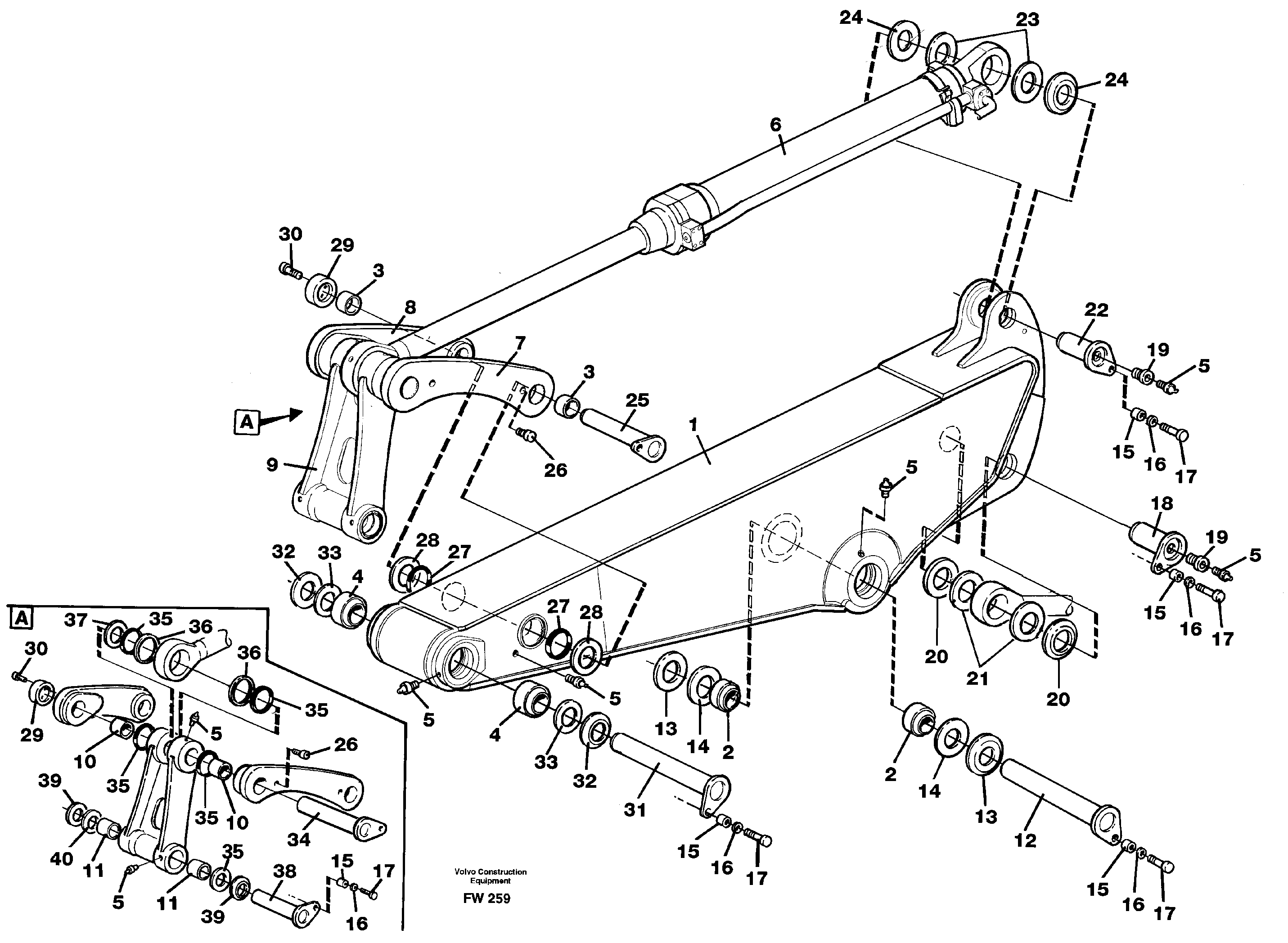 Backhoe dipper arm incl. connections  14302155:2,3M. 14302156:2,7M. 14302157:3,2M — volvo parts diagram