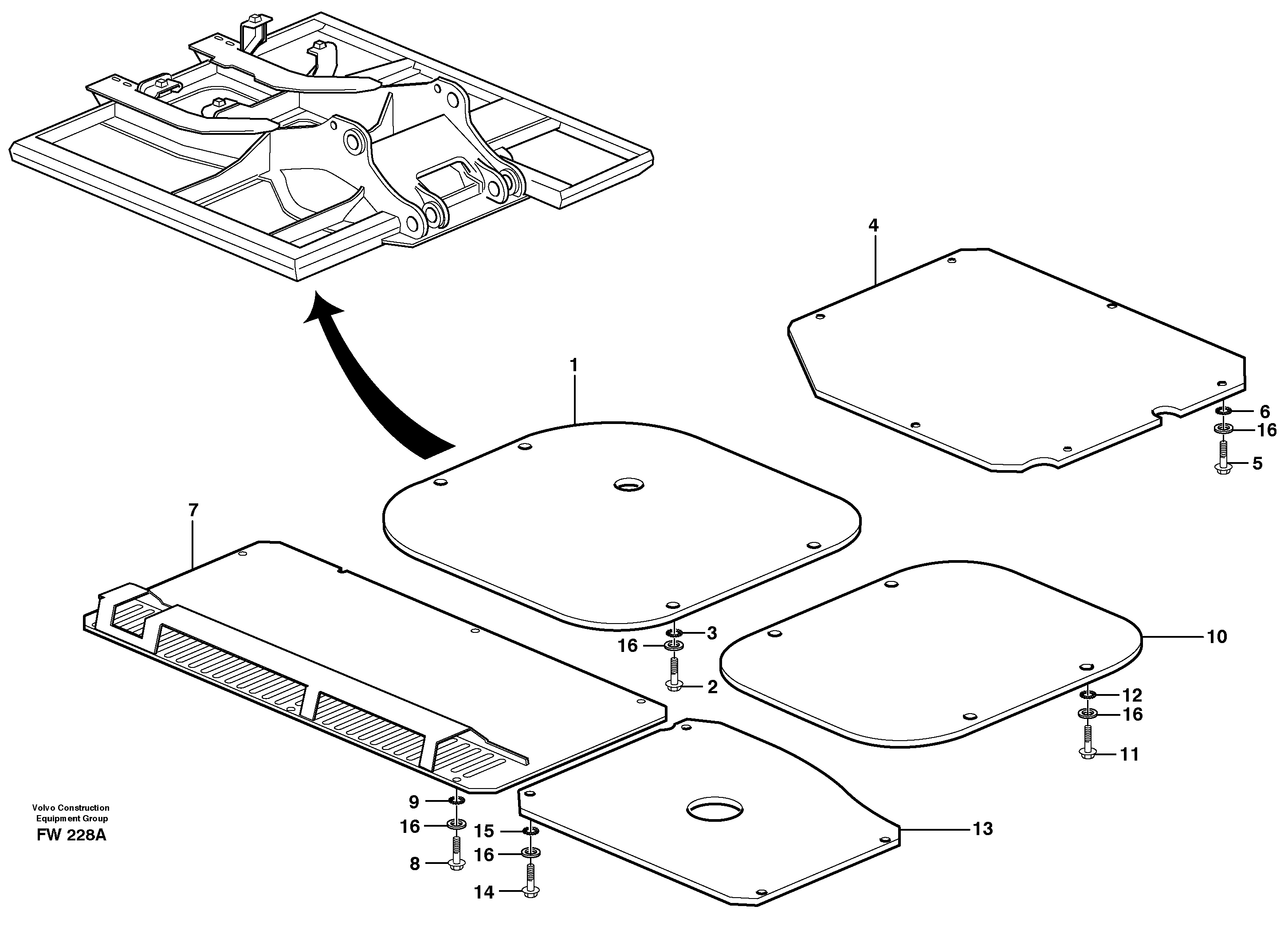 Hatches under engine, hydr.pumps, cooler, m.valve and fuel tank. — volvo parts diagram