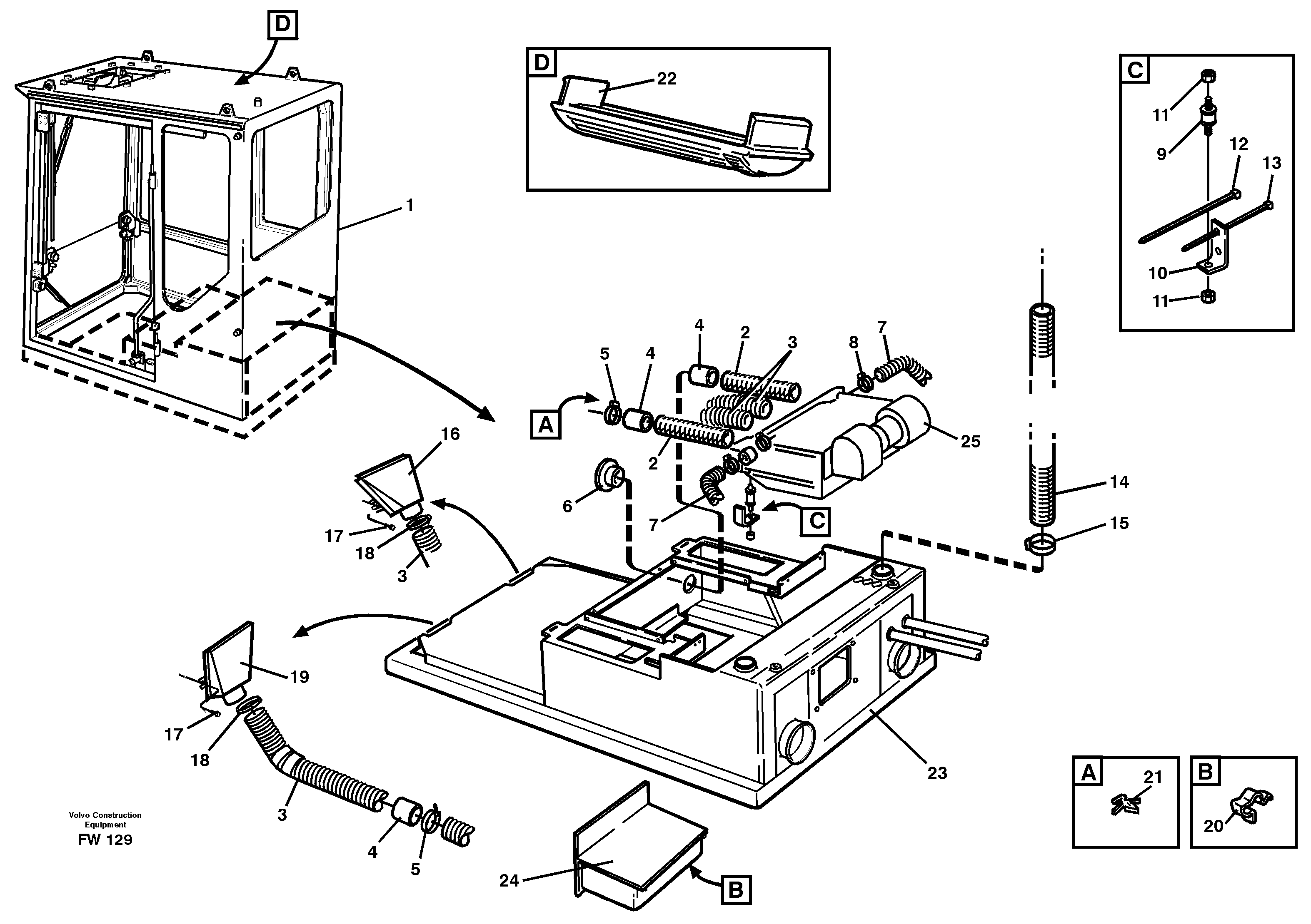 Air duct in cabin and cabin floor — volvo parts diagram
