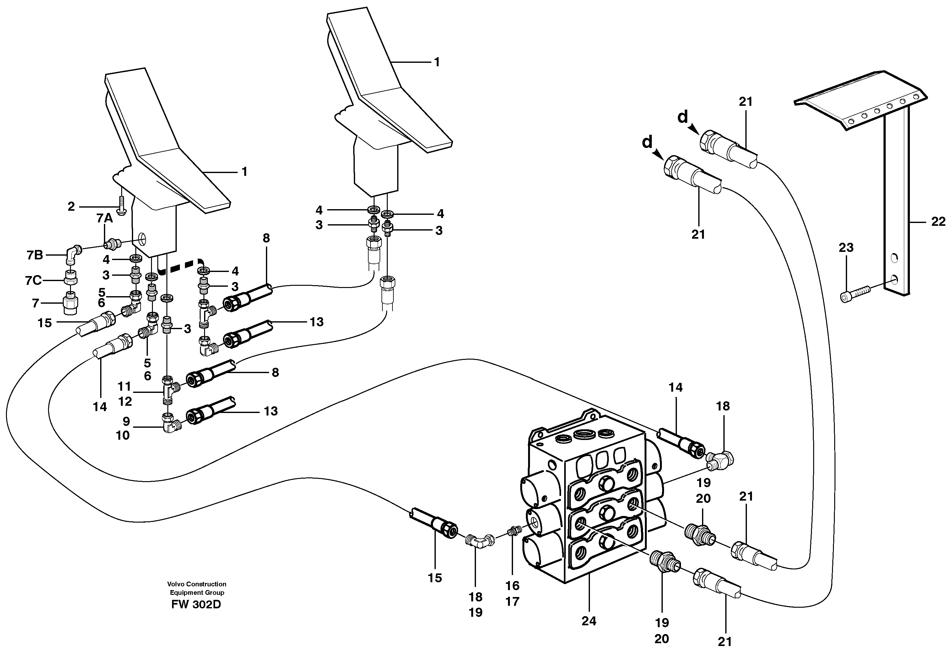 Slope bucket/rotating grab hydraulics in base machine  4302108 — volvo parts diagram