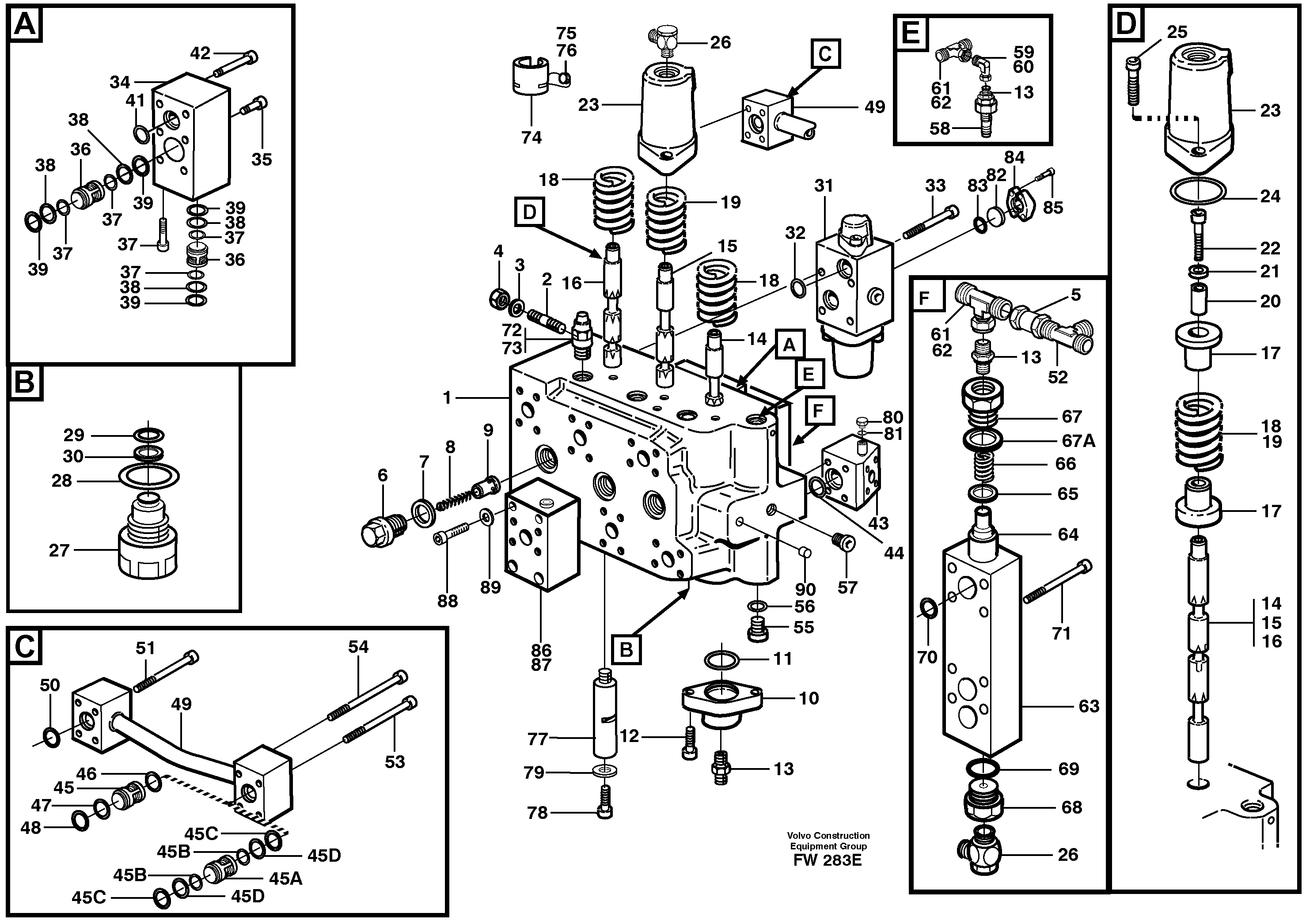 Main valve assembly, boom, track Lh, bucket — volvo parts diagram