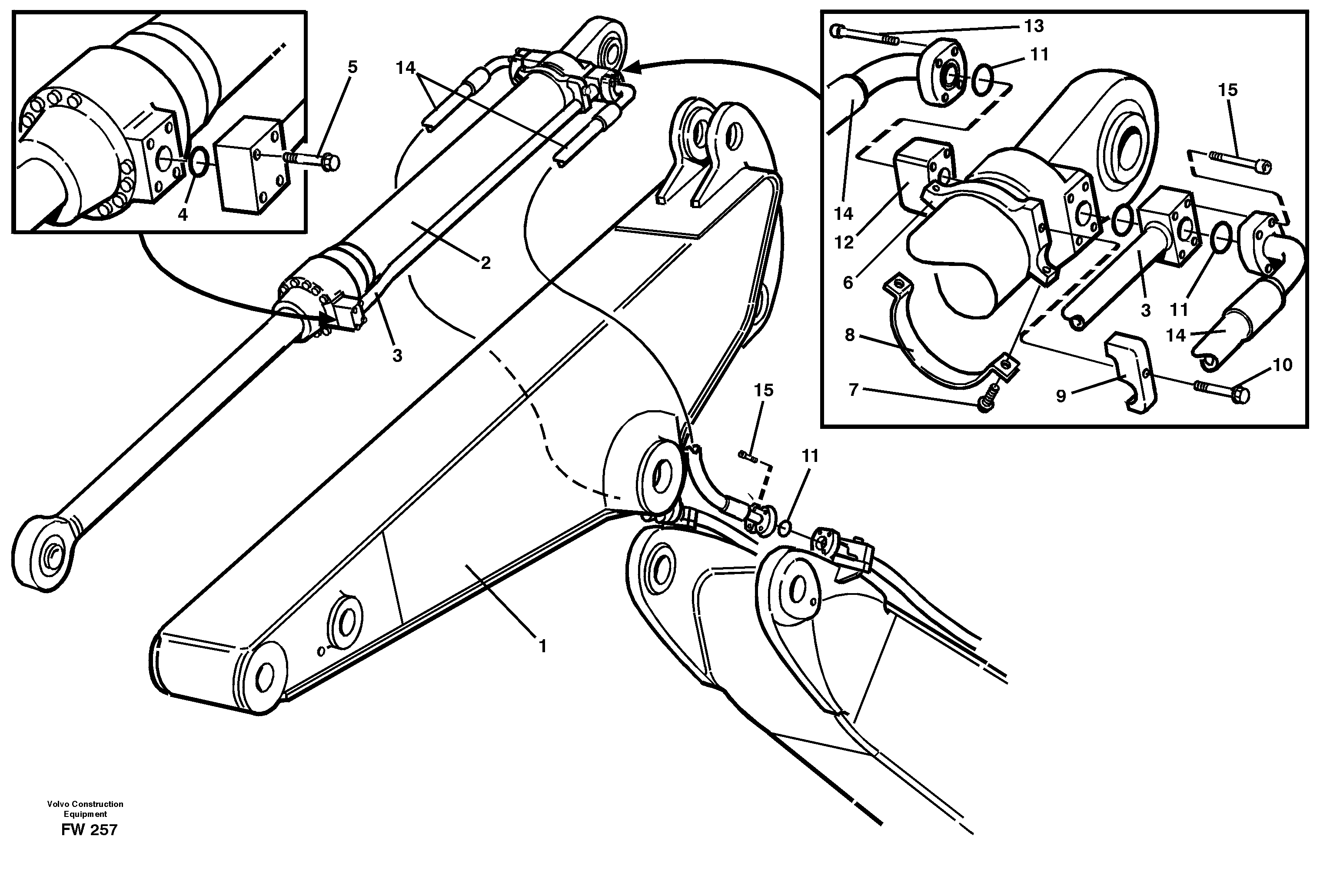 Cylinder hydraulics, bucket  14302155:2,3M, 14302156:2,7M, 14302157:3,2M — volvo parts diagram