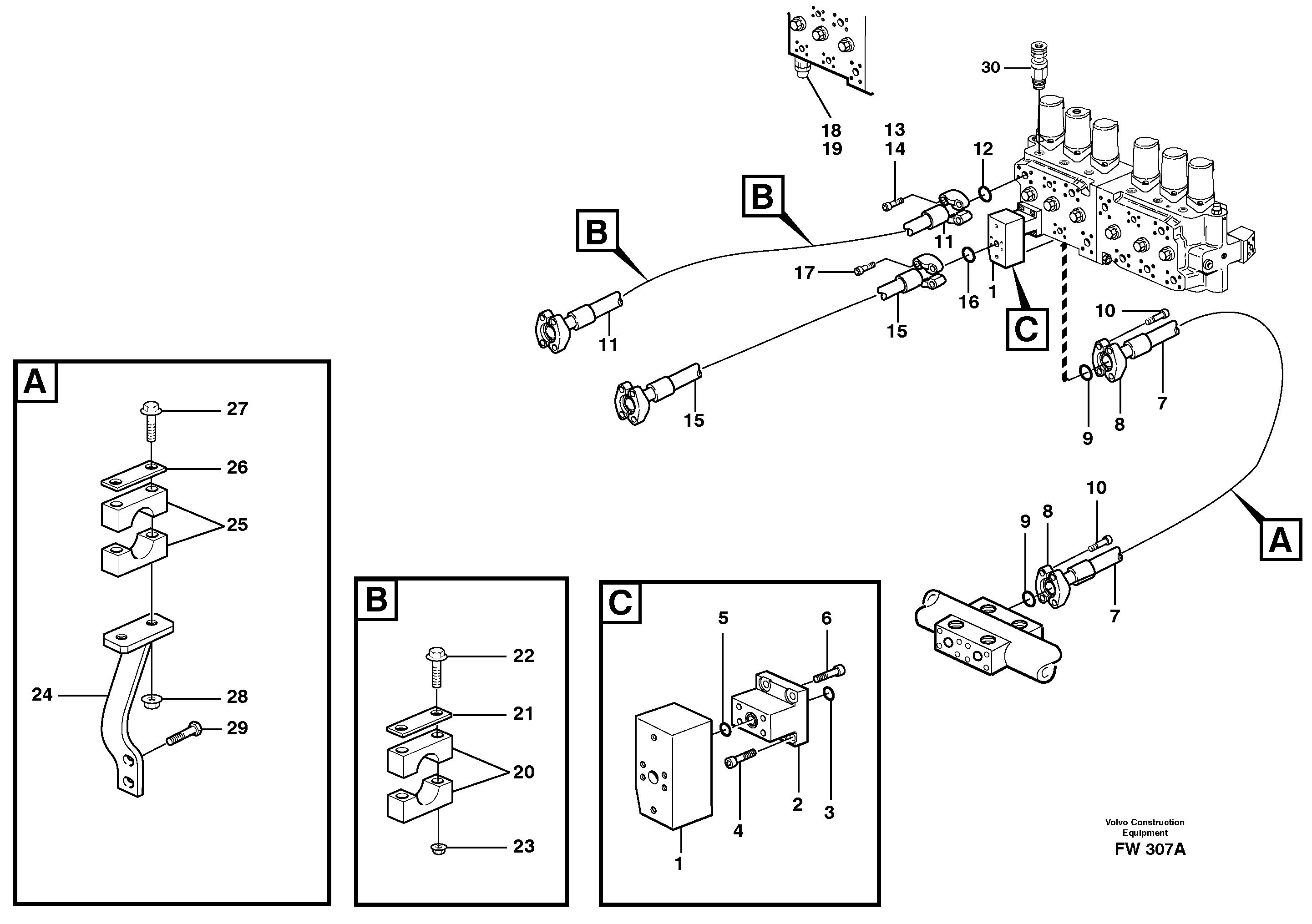 Hammer hydraulics on base machine  14302687 — volvo parts diagram
