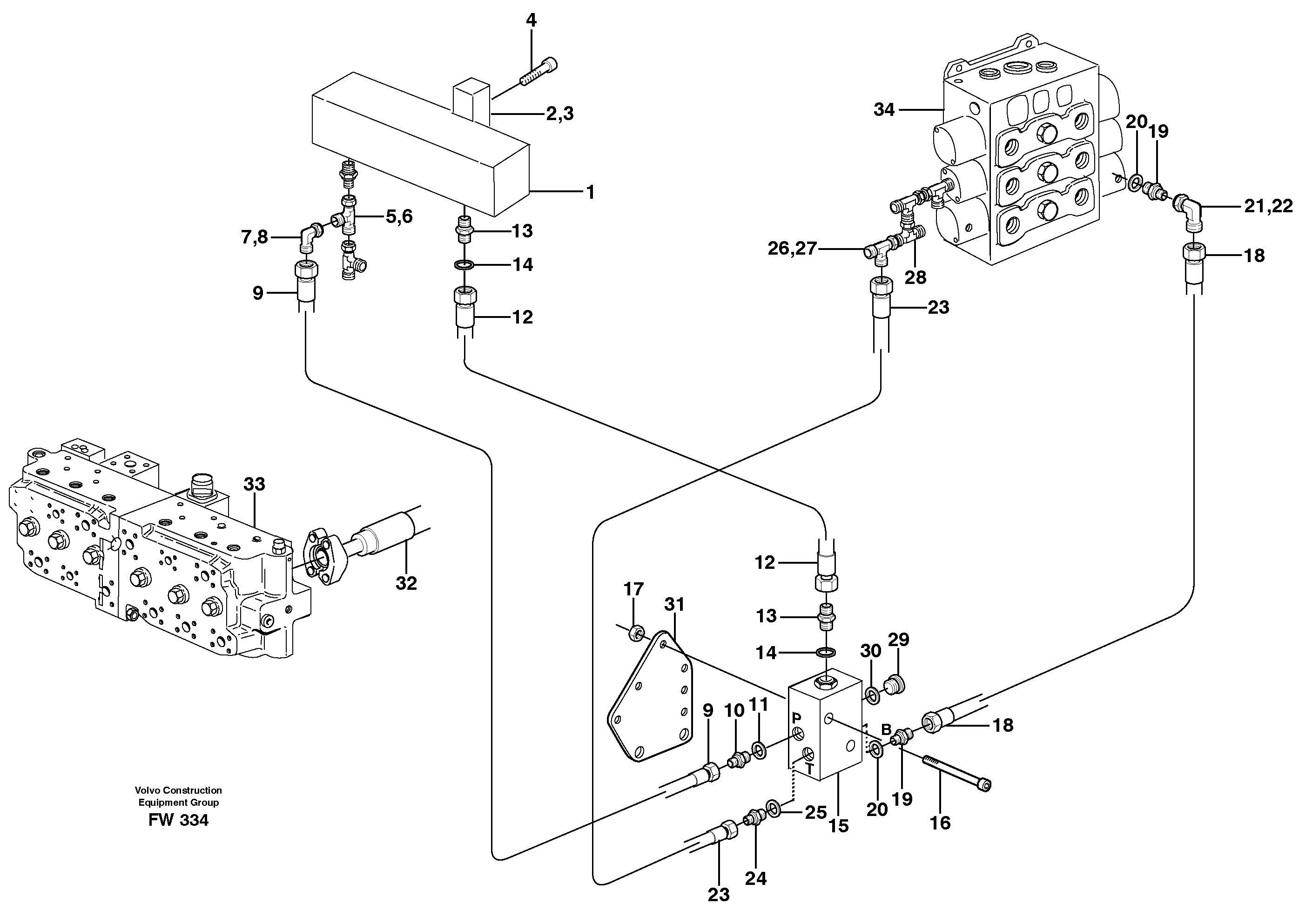 Servo hydraulics, servo hydr. 2 pumps  14303087 — volvo parts diagram