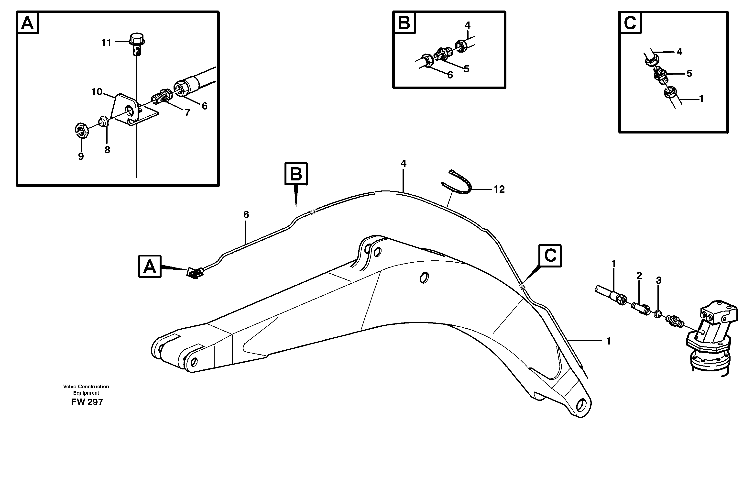 Hydraulic system, leak-off line boom  14302139, 14302138 — volvo parts diagram
