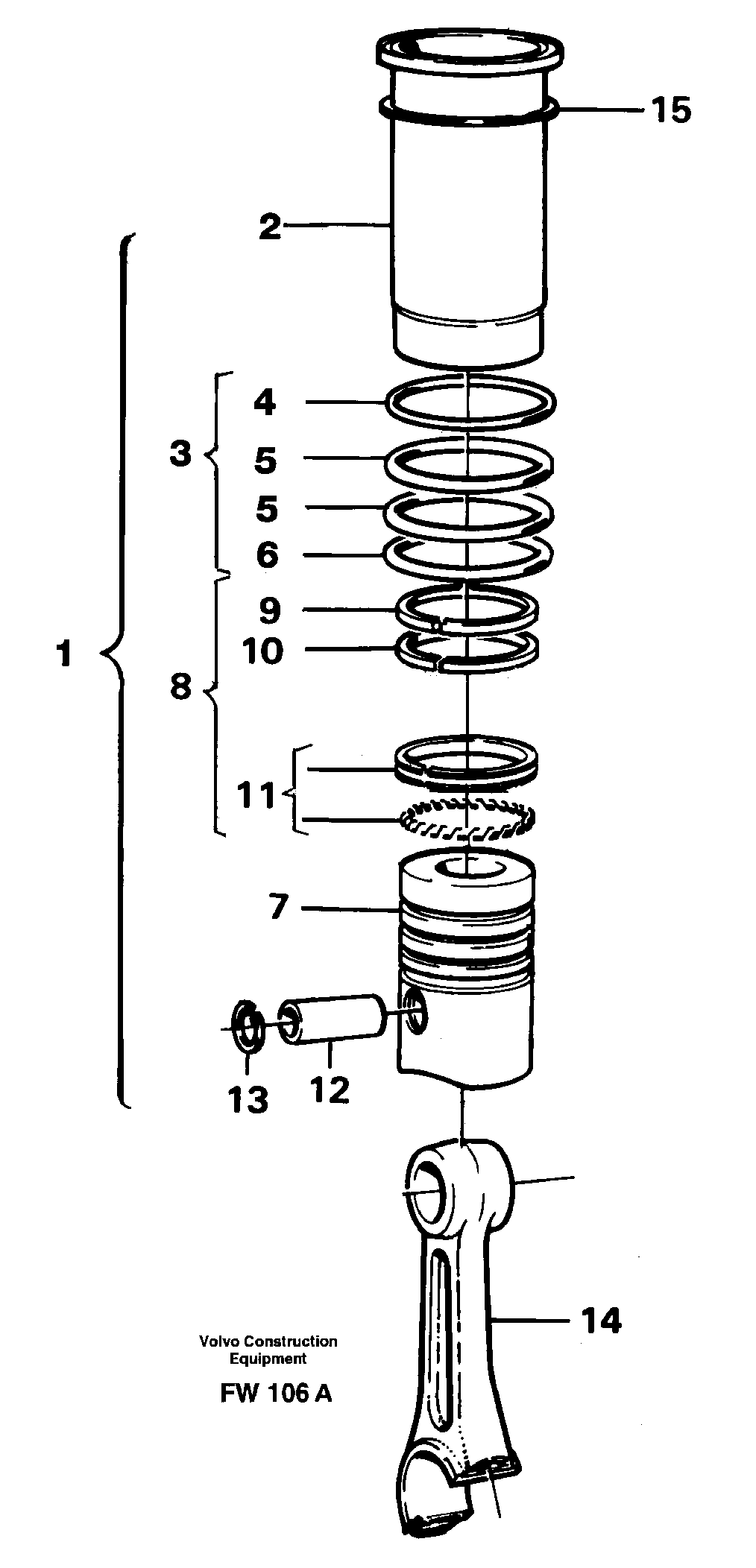 Cylinder liner and piston — volvo parts diagram