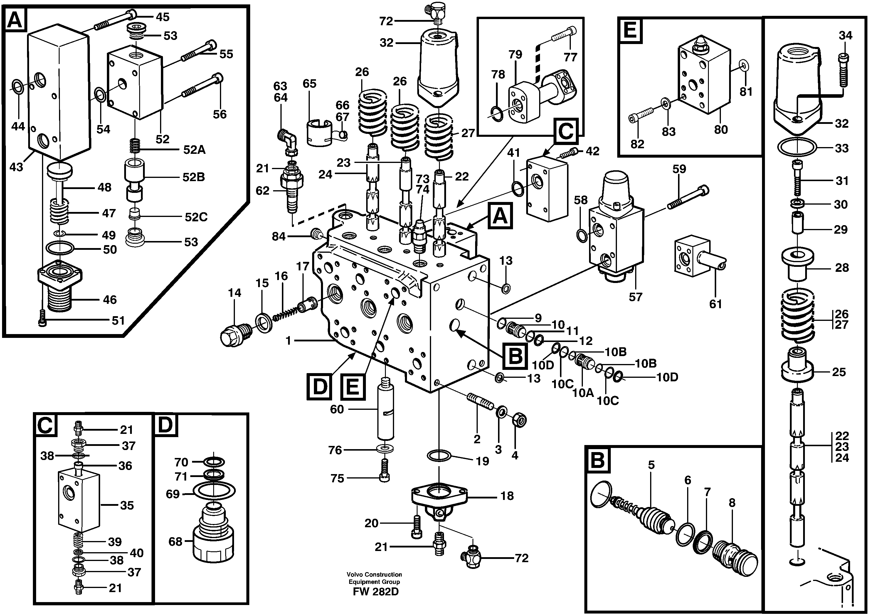 Main valve assembly, dipper arm, track Rh, option — volvo parts diagram