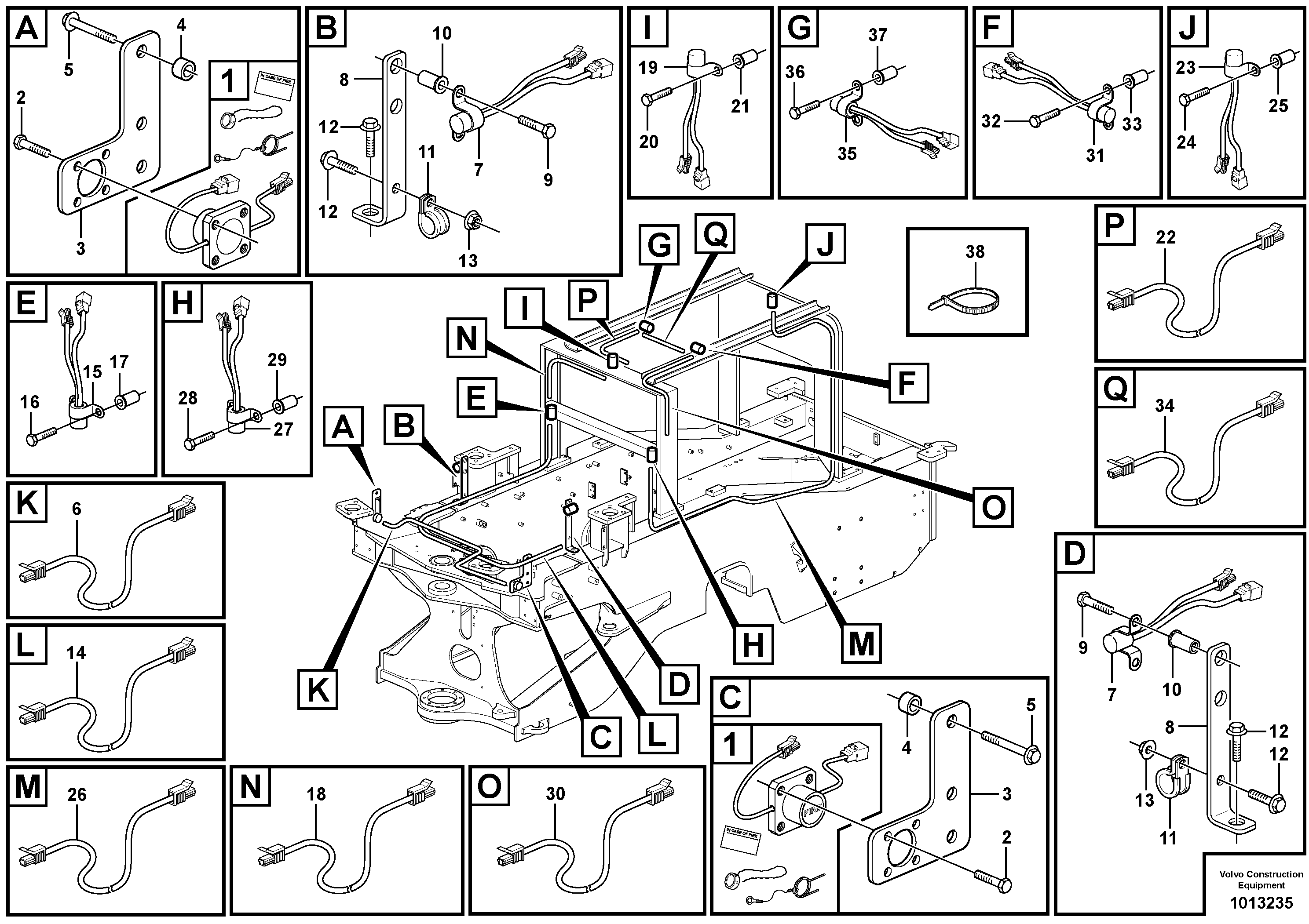 Cable harness, fire extinguishing system, cab  82592 — volvo parts diagram