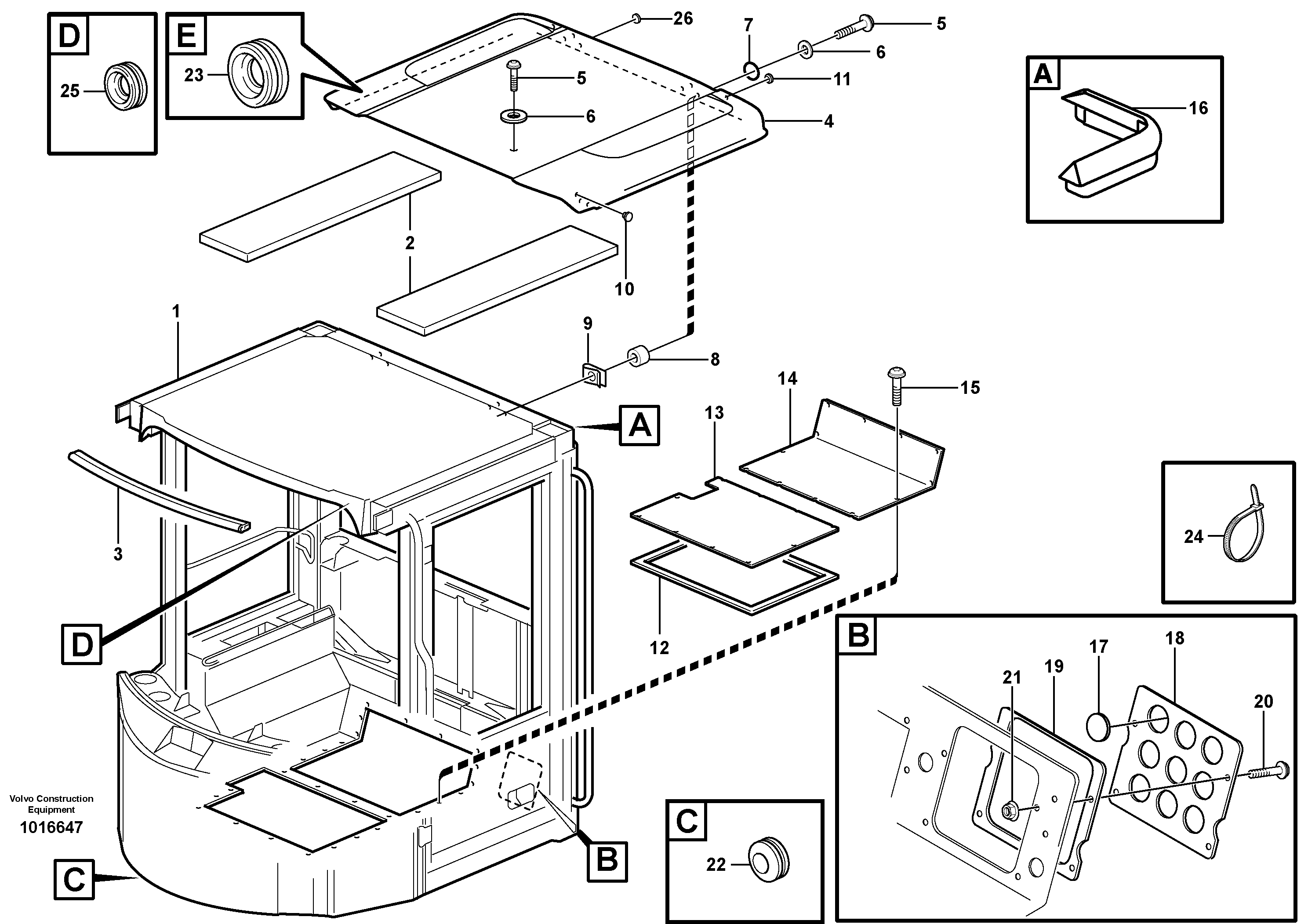 Cab body, roof and floor panel 33828 — volvo parts diagram