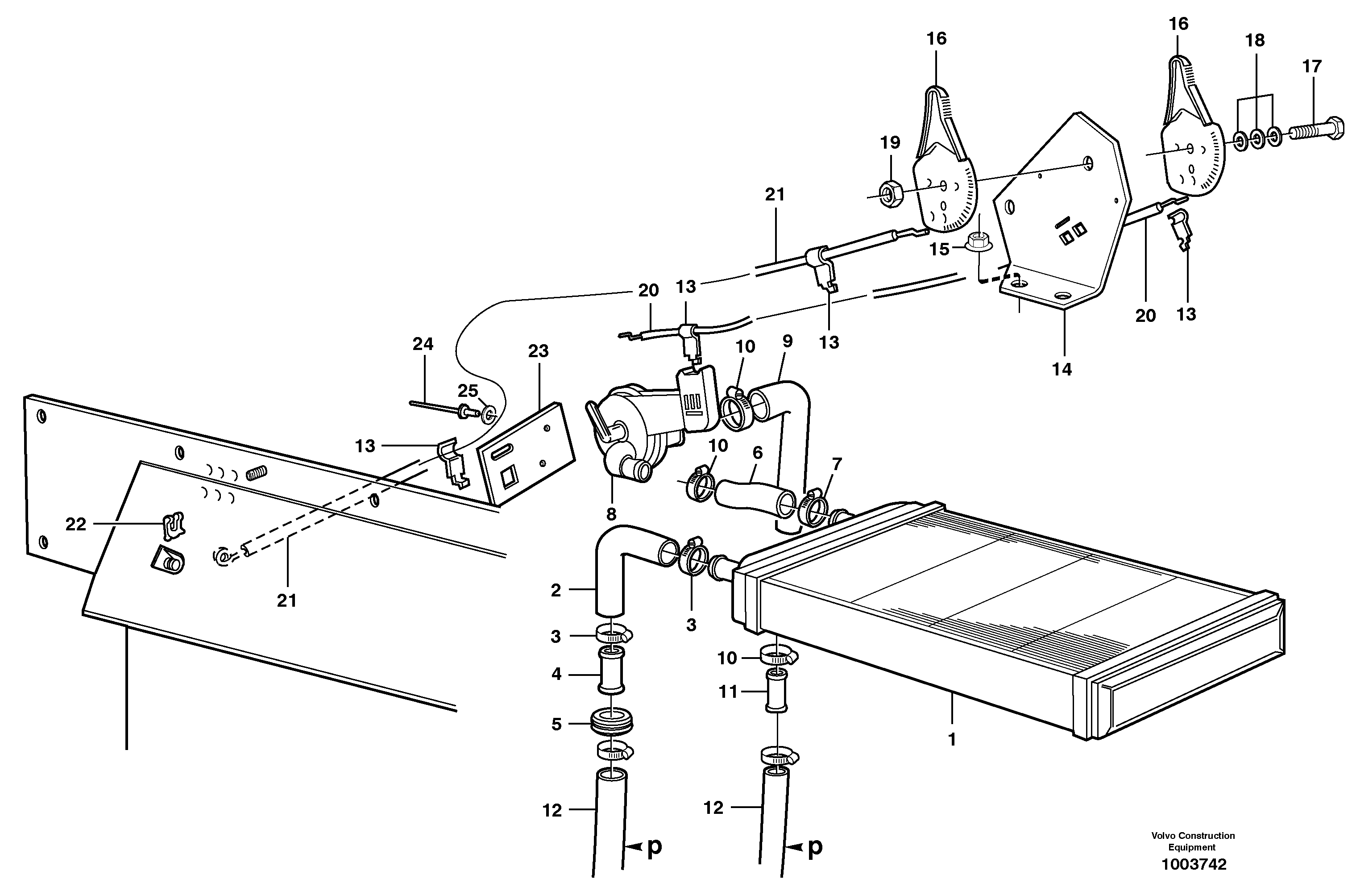 Radiator and control  33828, 33827 — volvo parts diagram