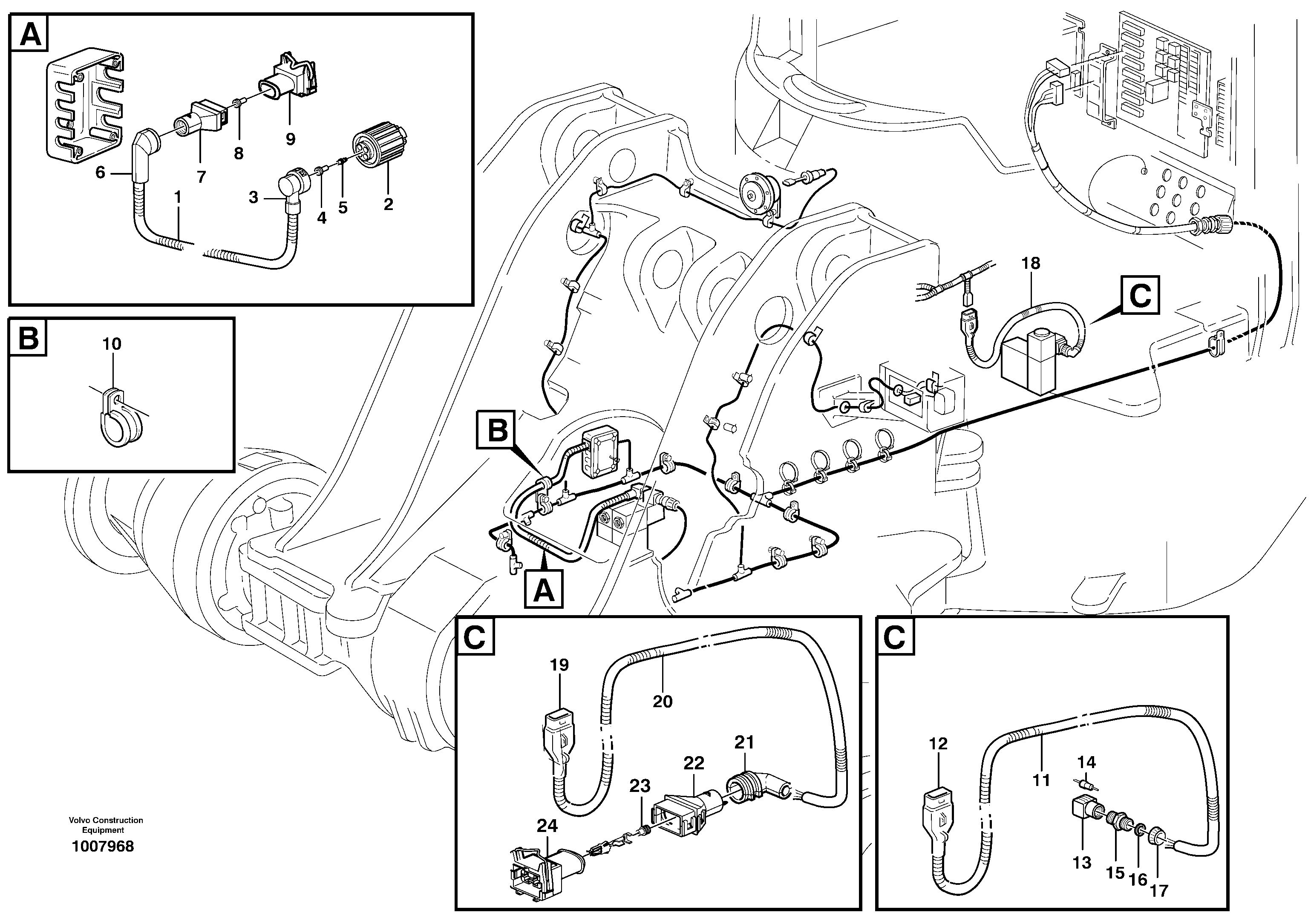 Cable harness, attachmentbracket.  80844, 80845, 82580, 82581 — volvo parts diagram