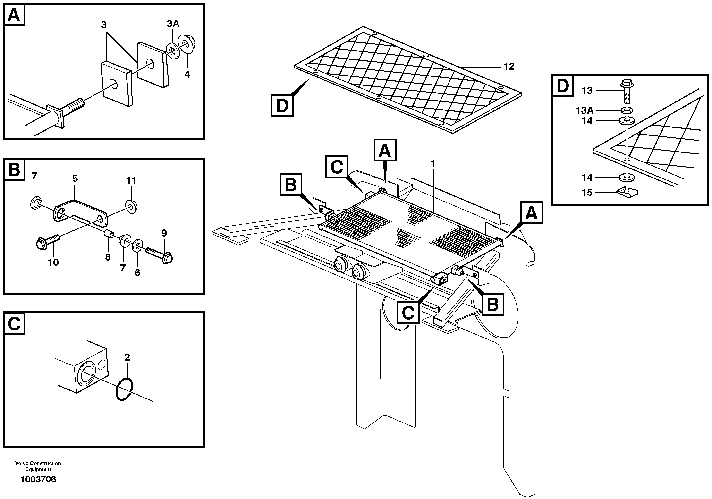 Condenser for cooling agent R134a with fitting parts.  80848 SER NO - 6200, 82778 SER NO - 6200 — volvo parts diagram