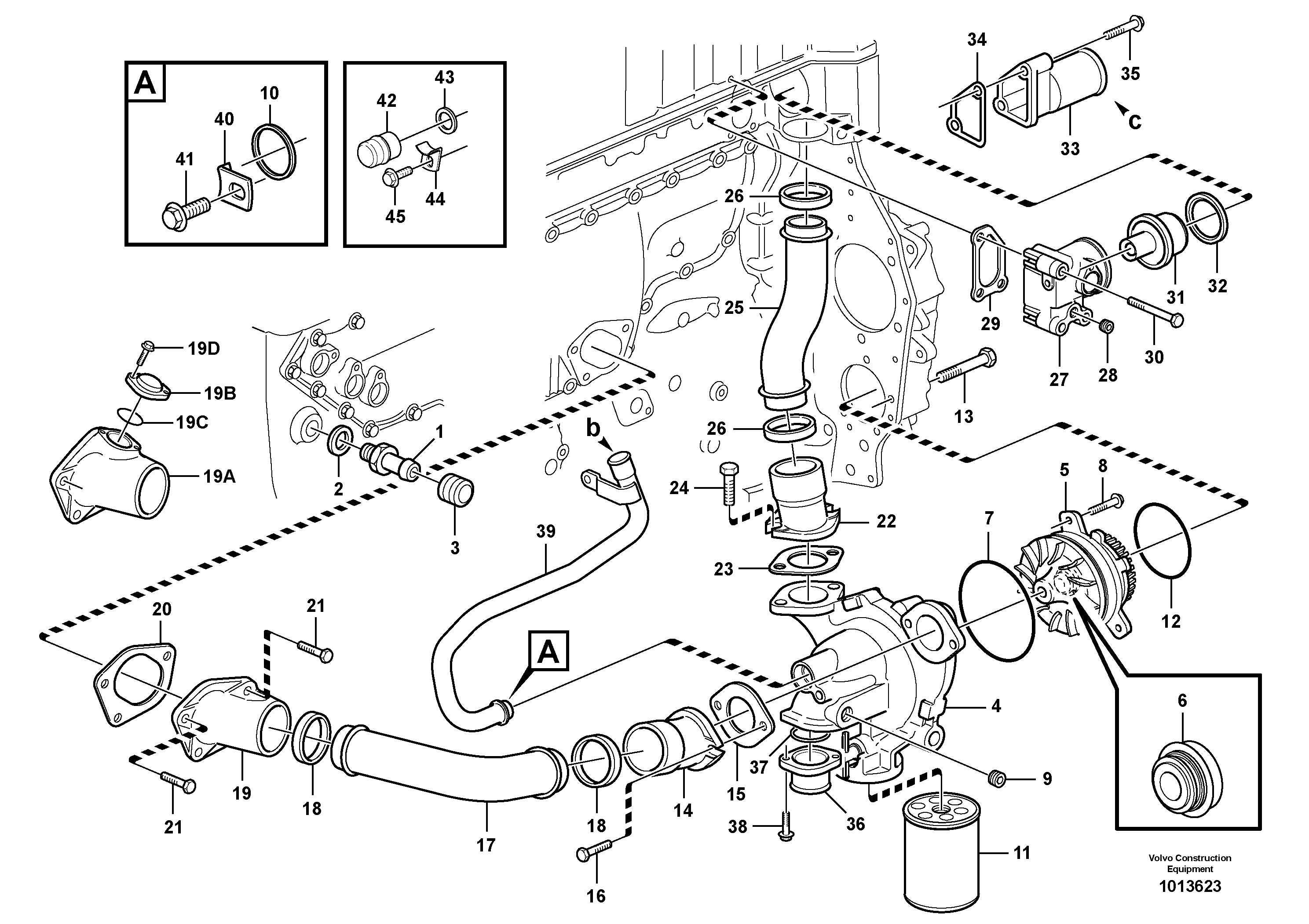 Water pump and thermostat housing — volvo parts diagram