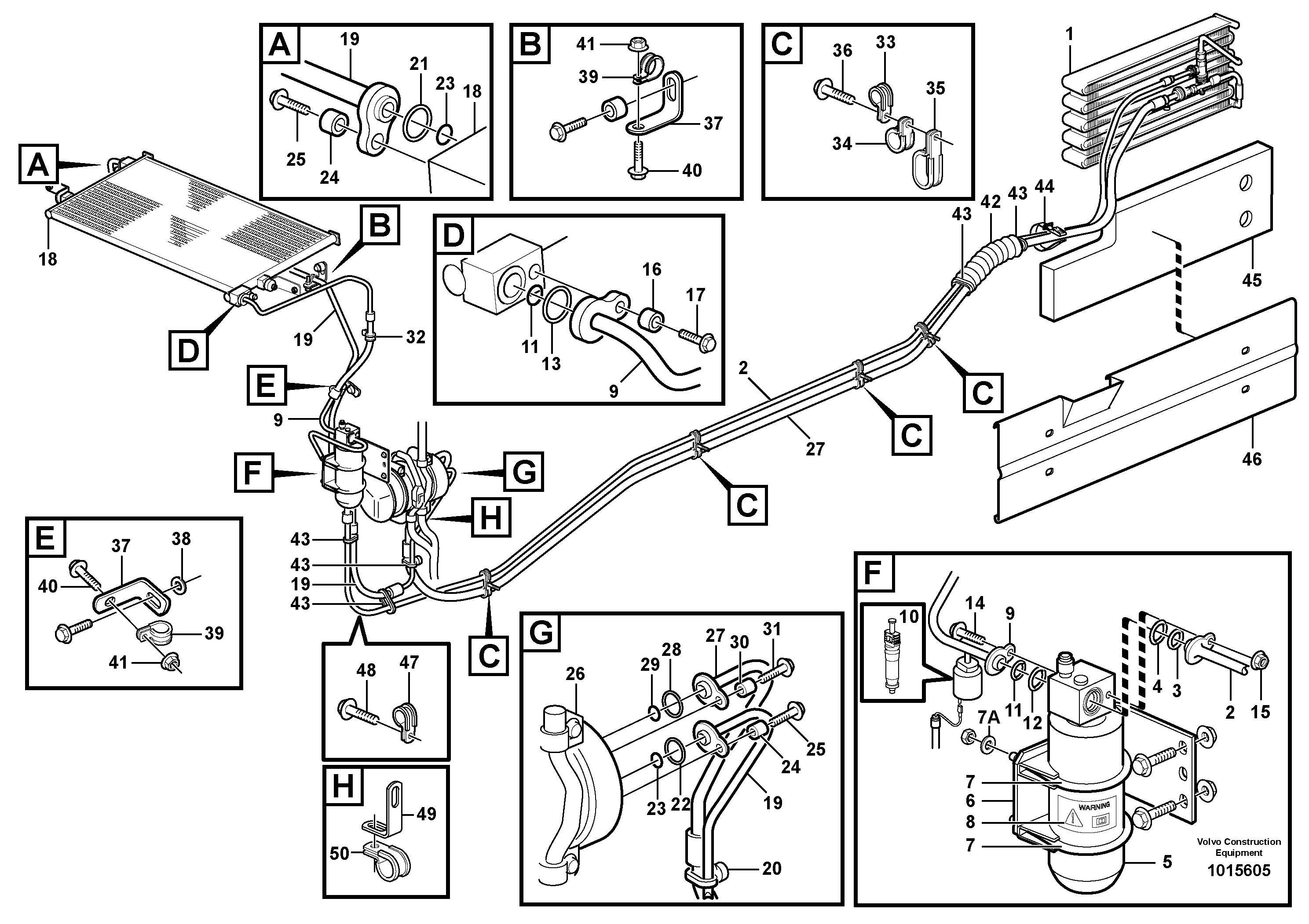 Assembly of hose: evaparator, receiver drier and condenser.  80848 SER NO - 6200, 82778 SER NO - 6200 — volvo parts diagram