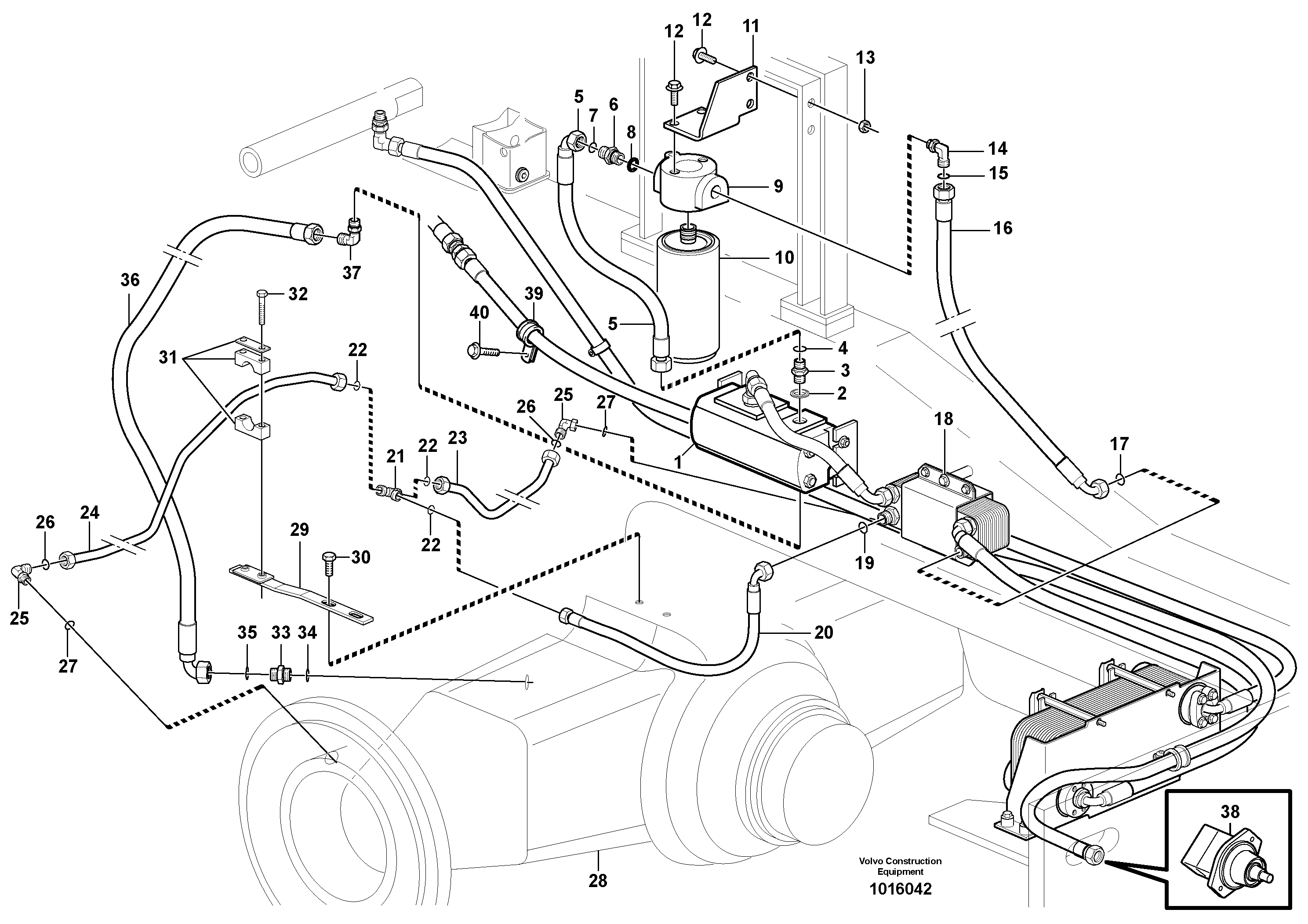 Oil cooler, rear, pump circuit.  80829, 82606, 82649, 82659 — volvo parts diagram