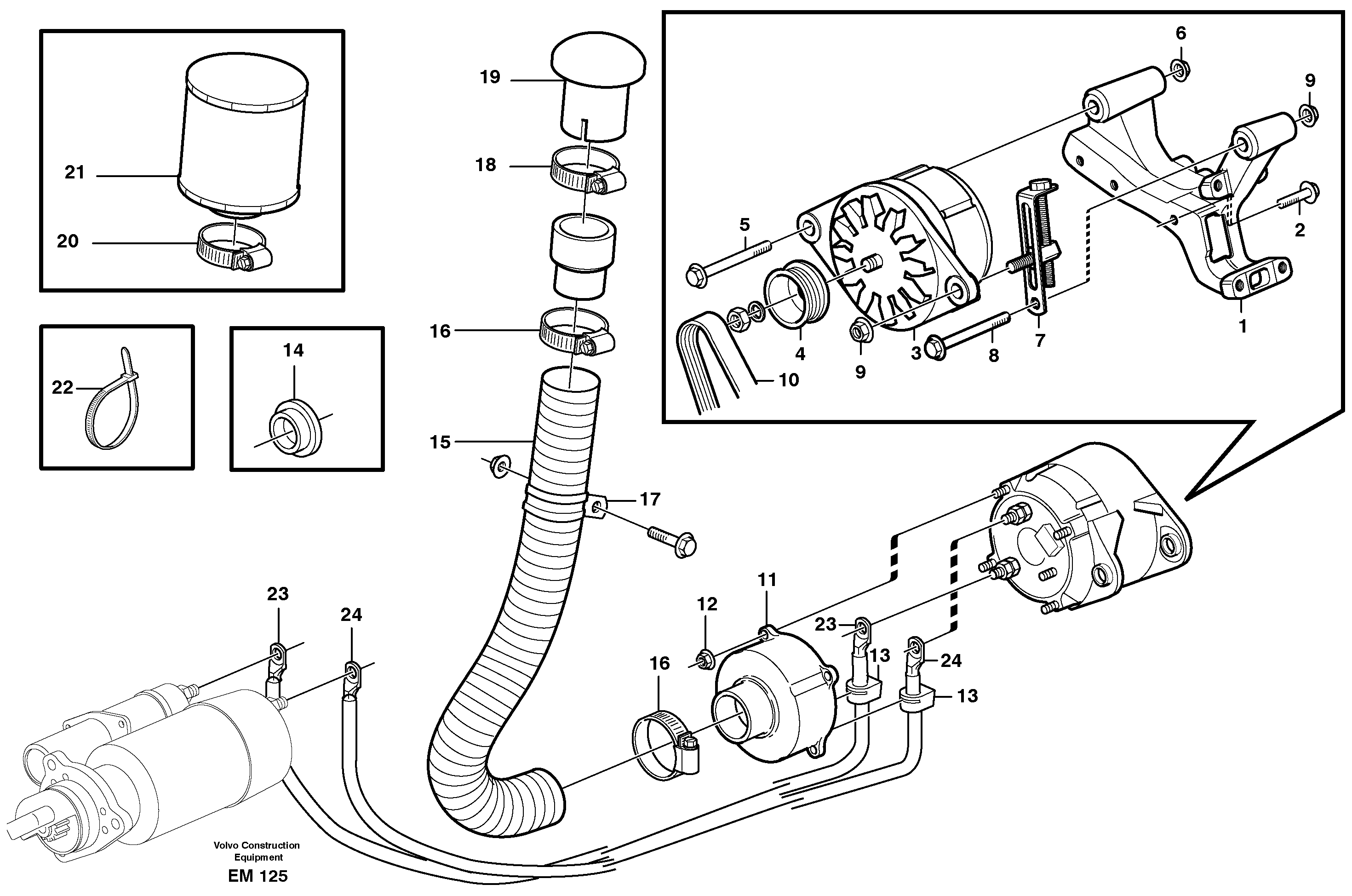 Alternator with assembling details — volvo parts diagram