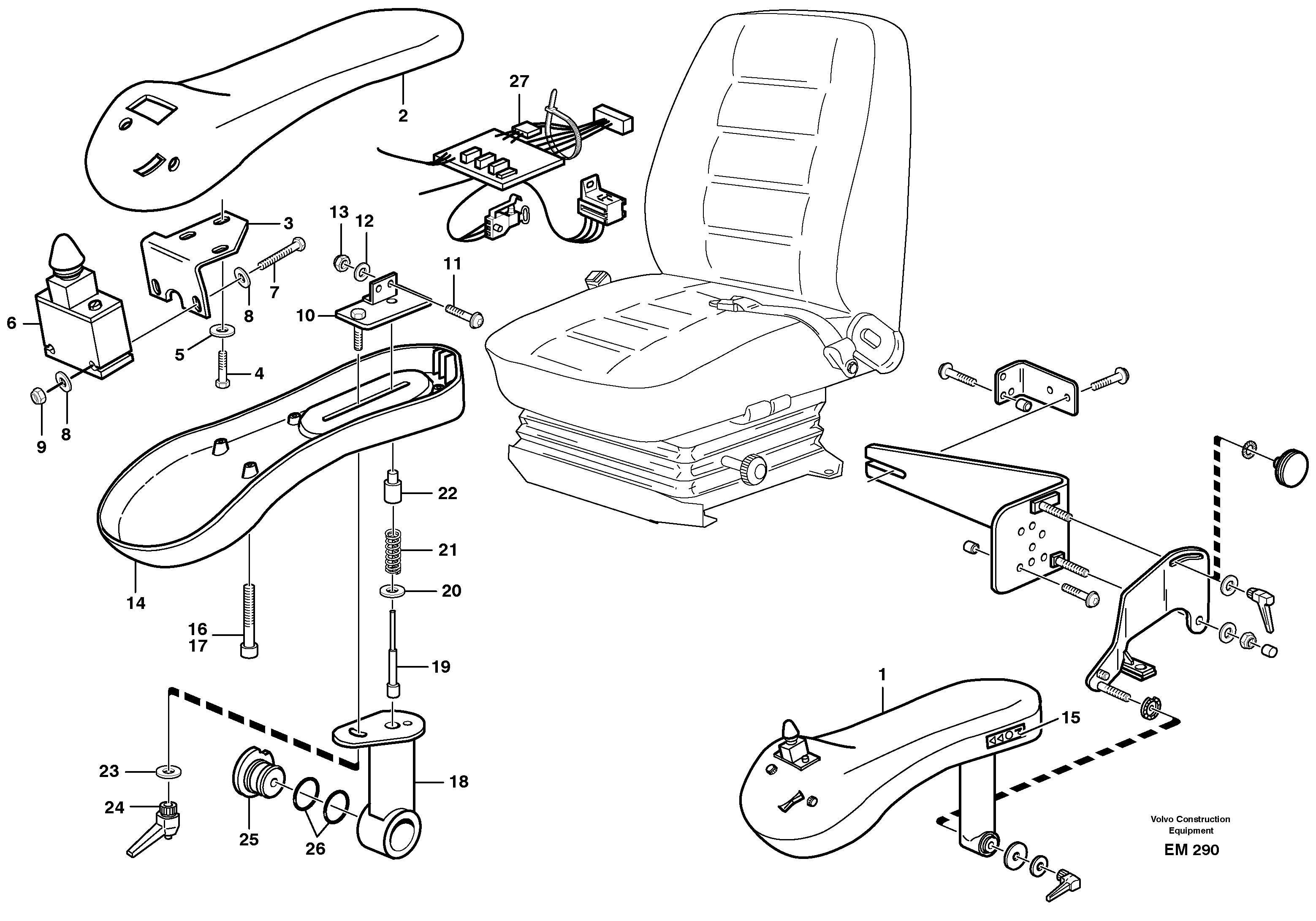 CDC - steering. Arm rest with fitting parts.  80266 — volvo parts diagram