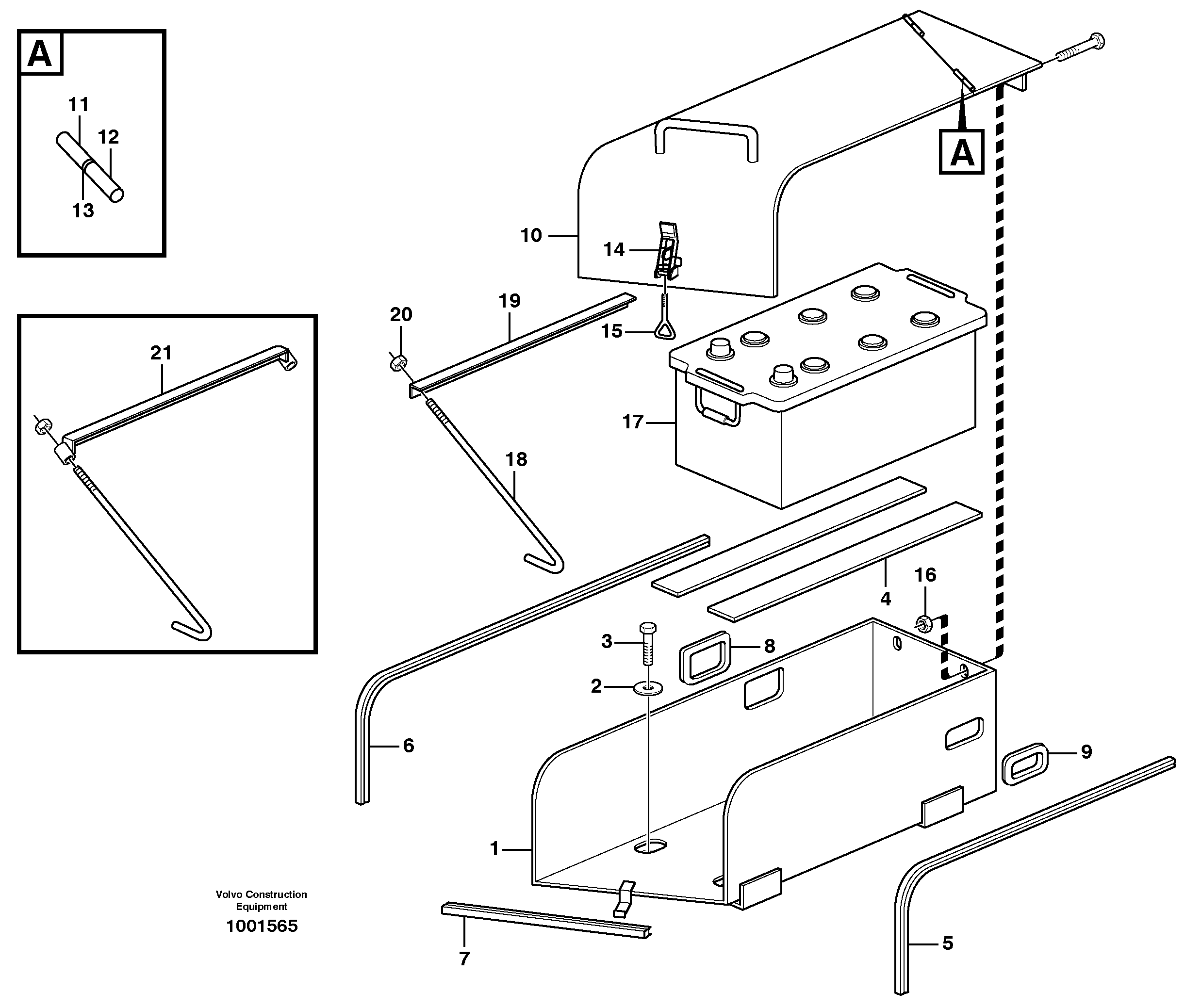 Battery box with fitting parts — volvo parts diagram