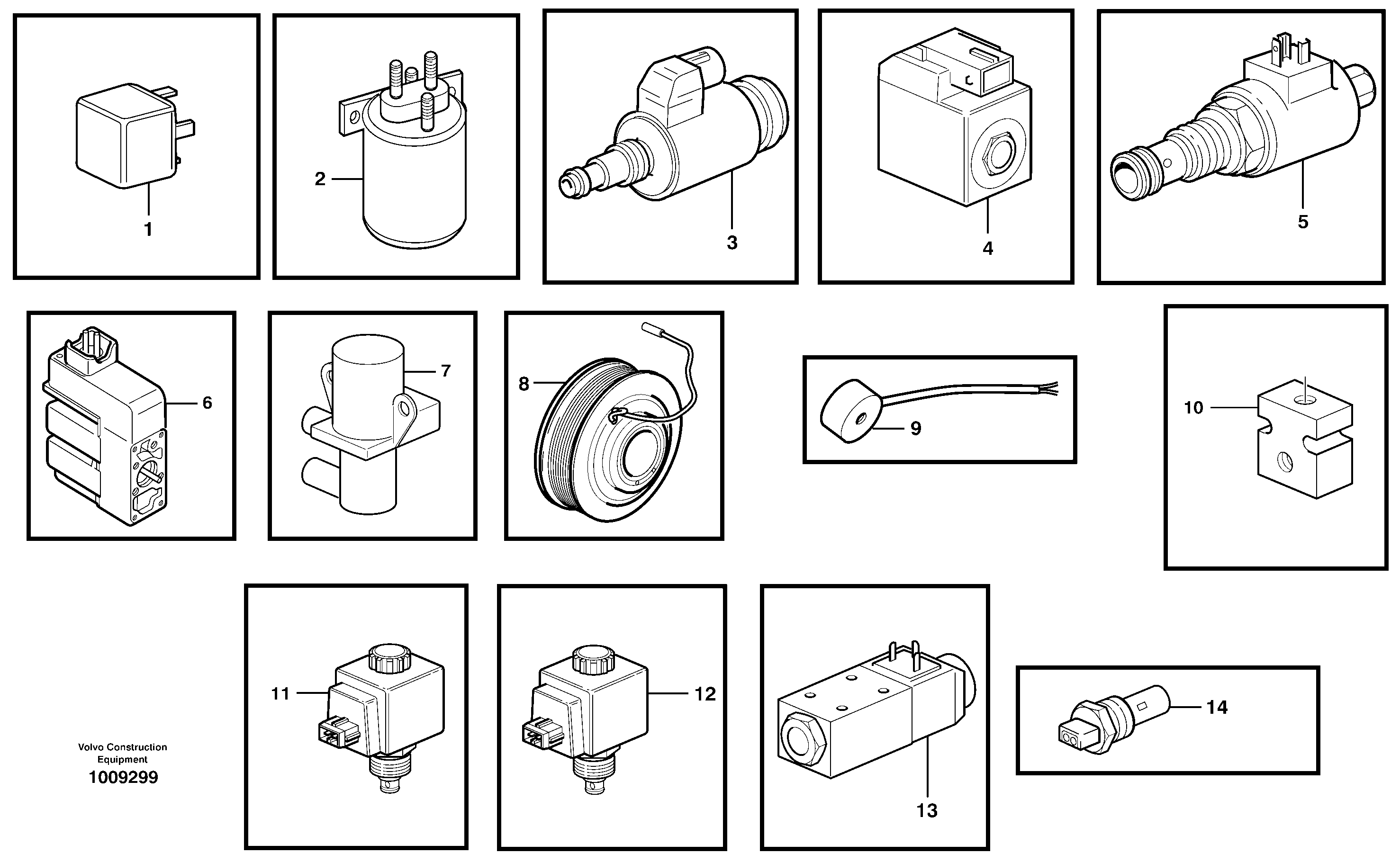 Relays, sensors and solenoid valves, reference list — volvo parts diagram