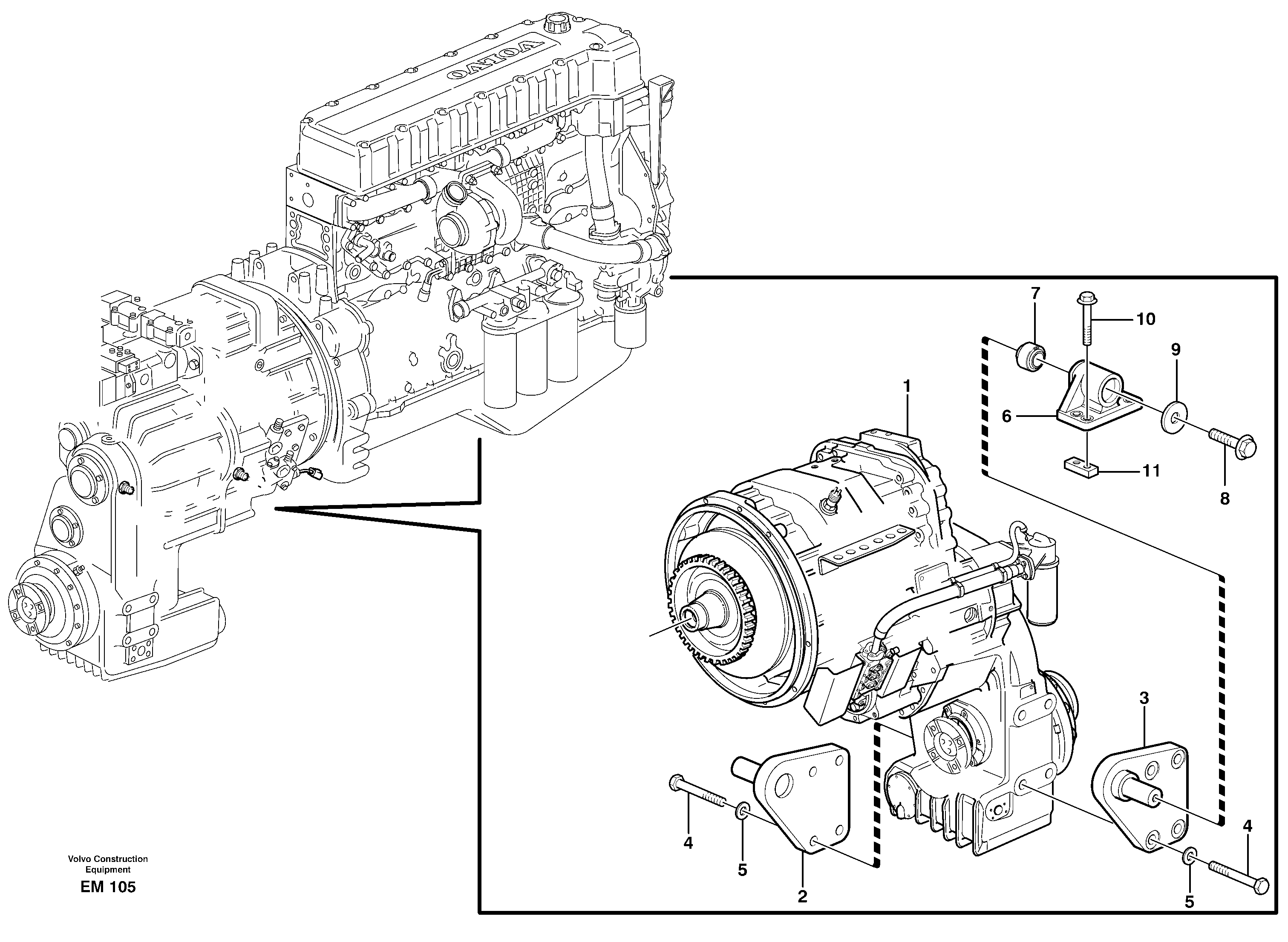Gear box housing with fitting parts — volvo parts diagram